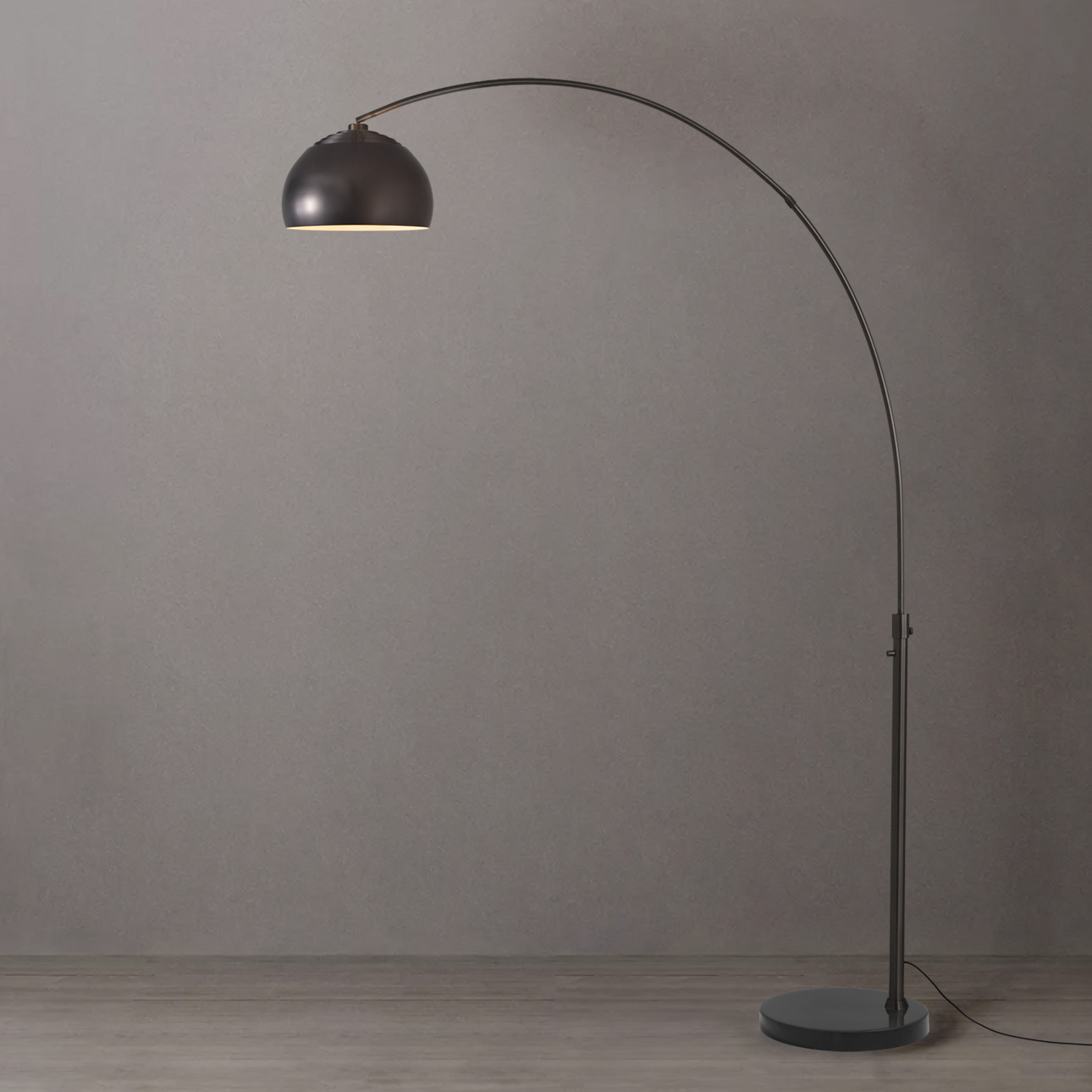 Half Dome 92″H 1-Light Arc Lamp, , Black Nickel Black Marble Base, Column Stem Switch