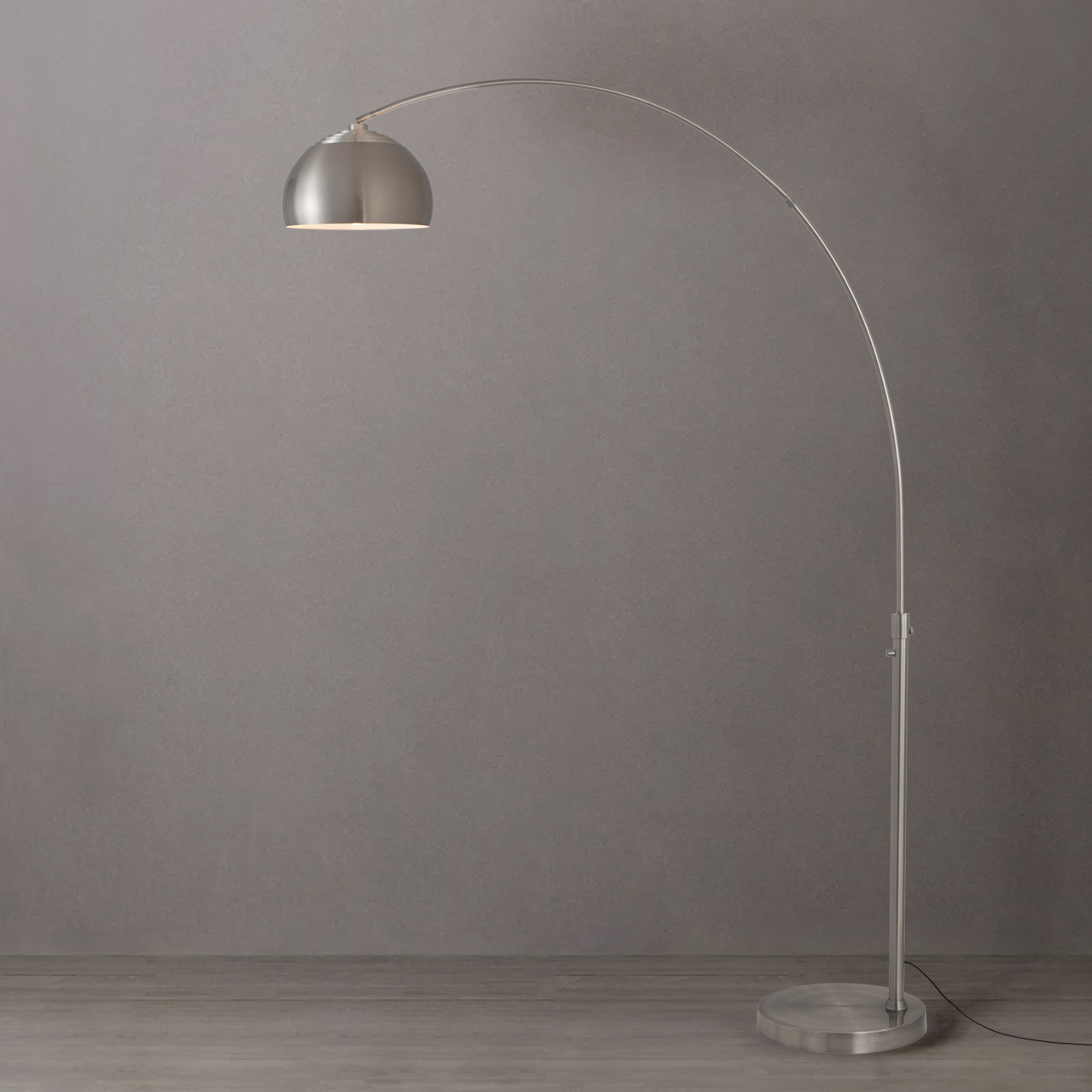 Half Dome 92″H 1-Light Arc Lamp, , Satin Nickel Satin Nickel Steel Base, Column Stem Switch