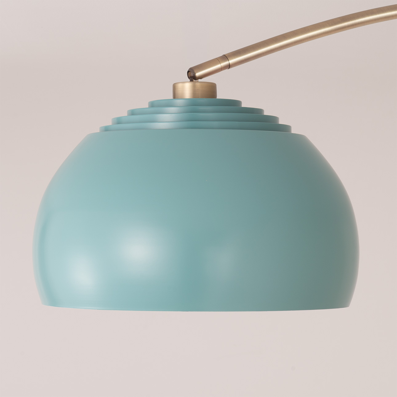 Float Half Dome 92″H 1-Light Arc Lamp, Half Dome Pool Blue Shade, Weathered Brass Body, White Marble Base, Dimmable, for Living Room or Bedroom