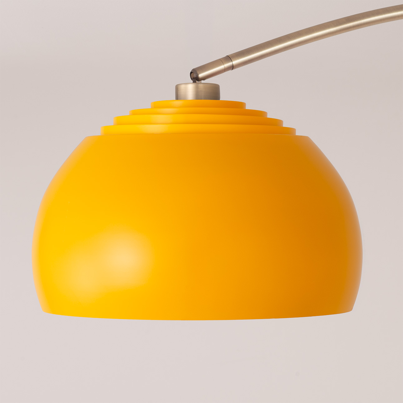 Tambo Half Dome Adjustable 1-Light Arc Lamp, Mustard Shade, Weathered Brass, Dark Walnut Base, Dimmable