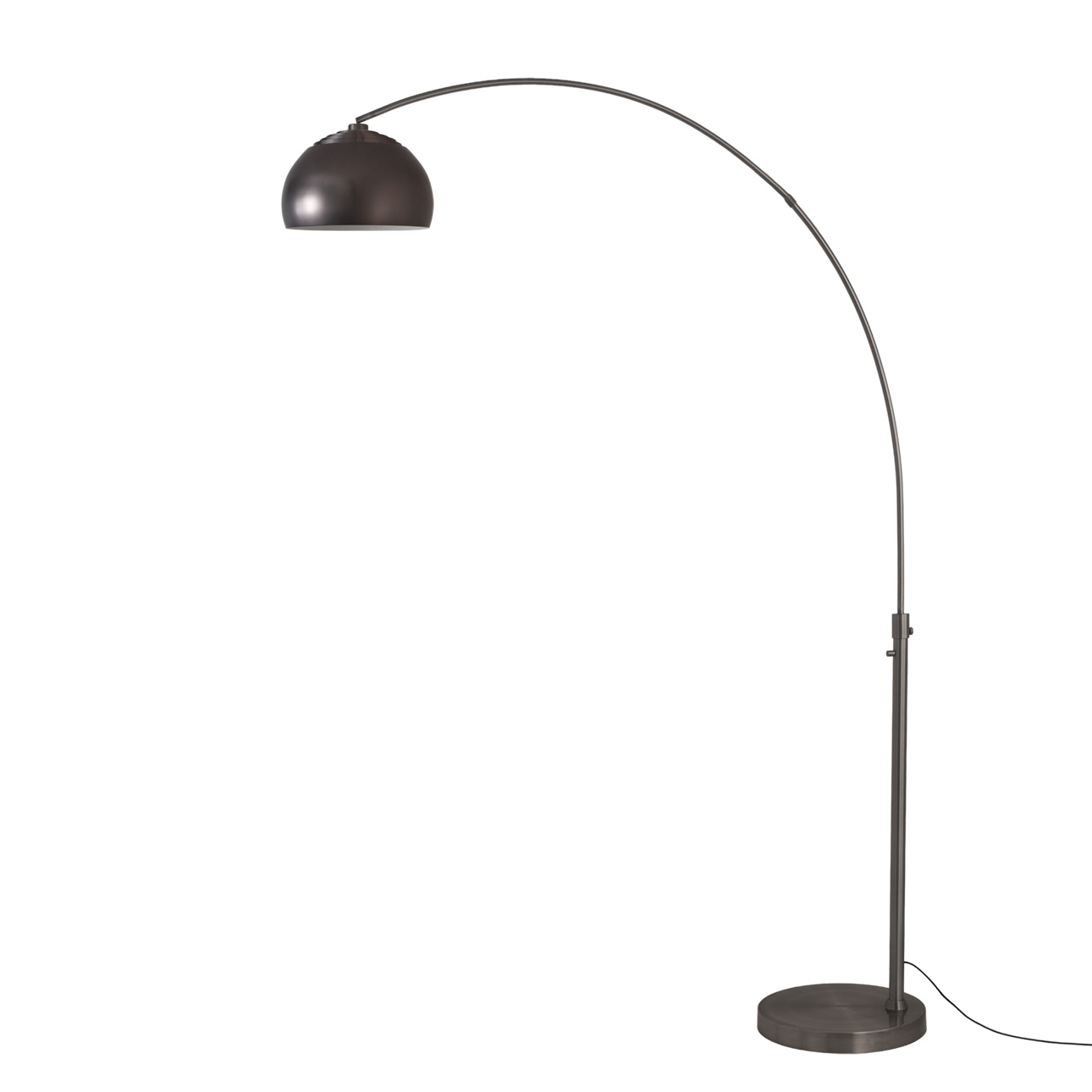 Half Dome 92"H 1-Light Arc Lamp, Steel Shade, Black Nickel Steel Body, Black Nickel Steel Base, Column Stem Switch
