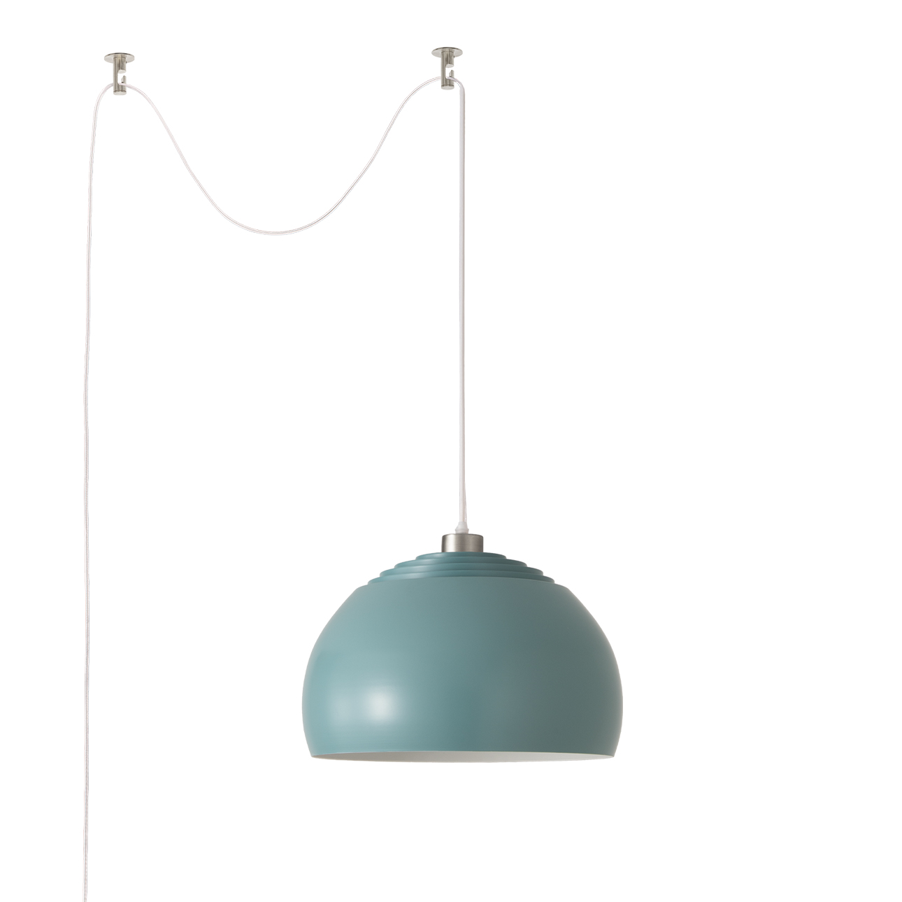 Half Dome Swag Lamp, Pool Blue Steel Shade, Satin Nickel, for Living Room or Bedroom