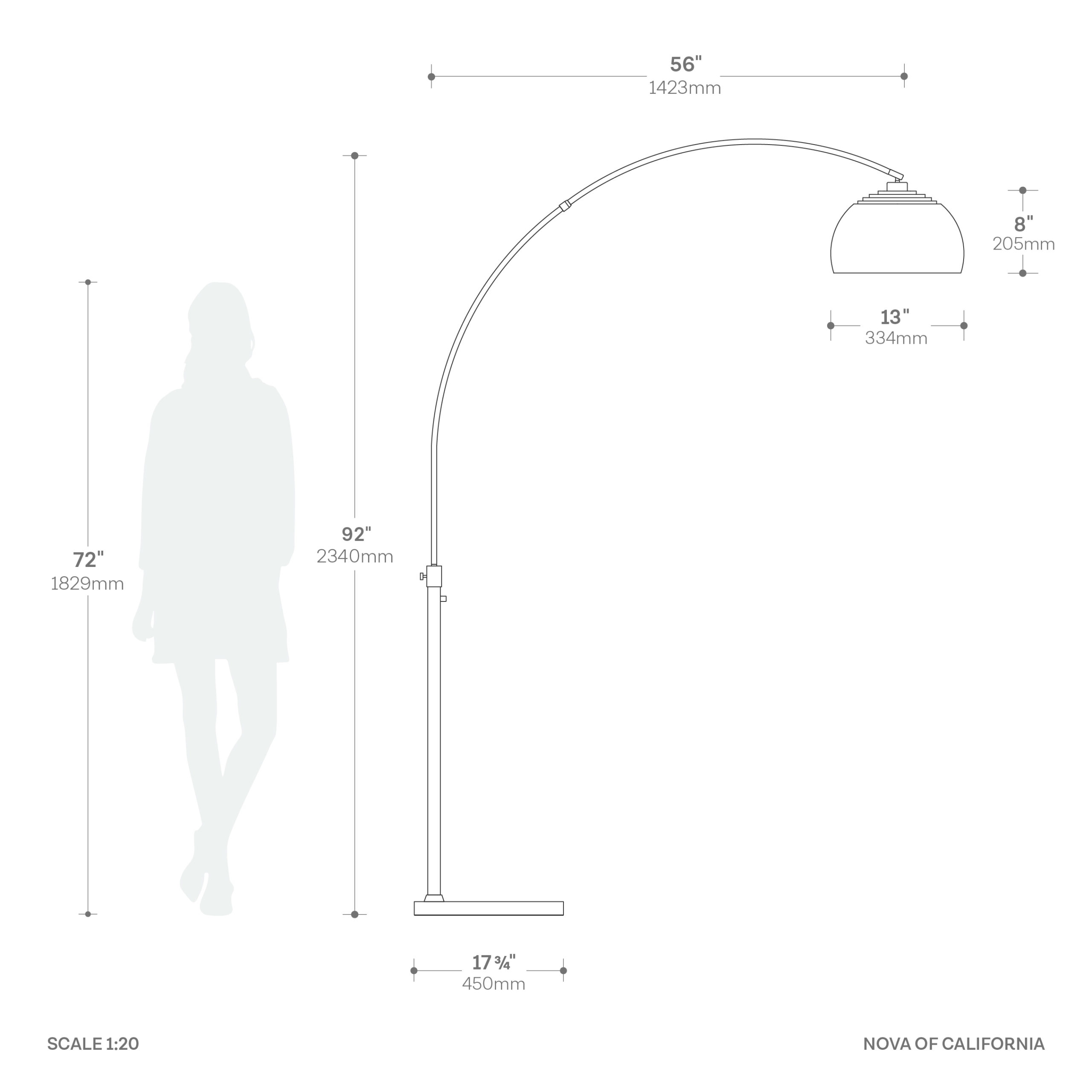 Half Dome 92″H 1-Light Arc Lamp, , Black Nickel Black Marble Base, Column Stem Switch