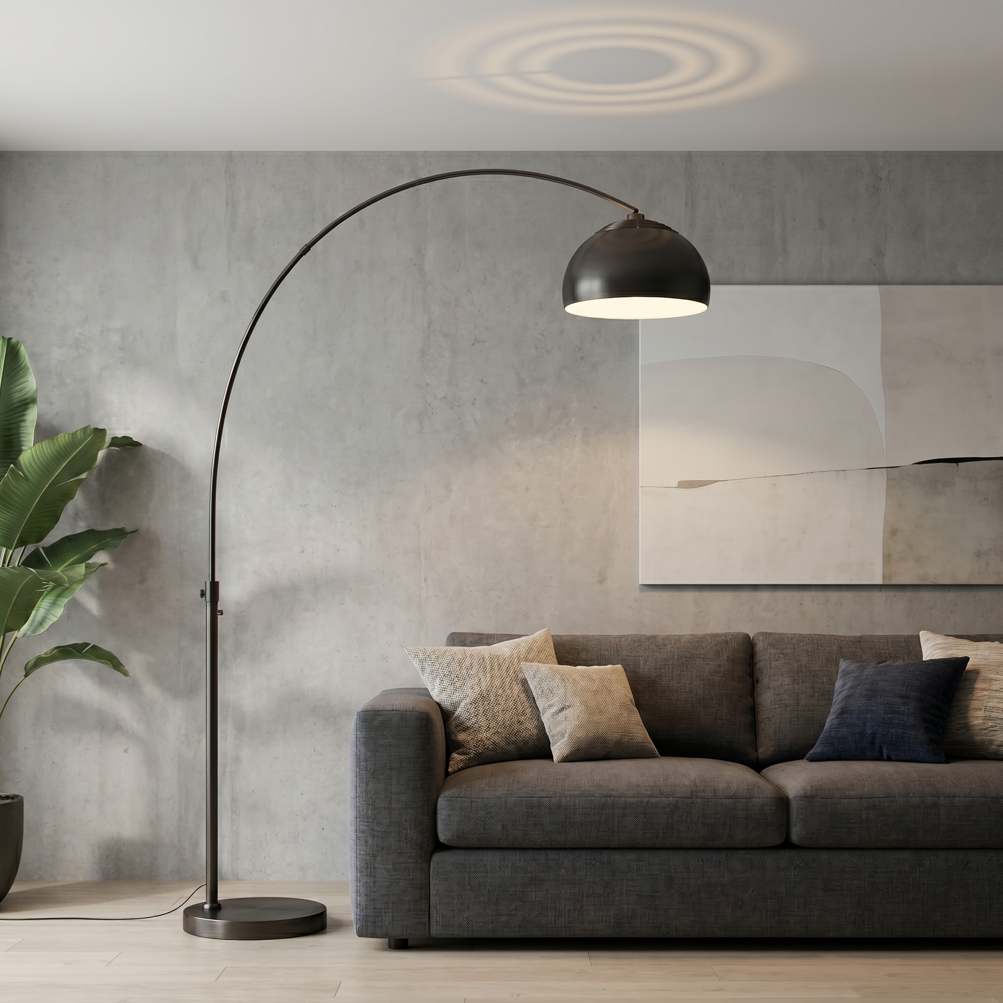 Half Dome 92″H 1-Light Arc Lamp, , Black Nickel Black Nickel Steel Base, Column Stem Switch