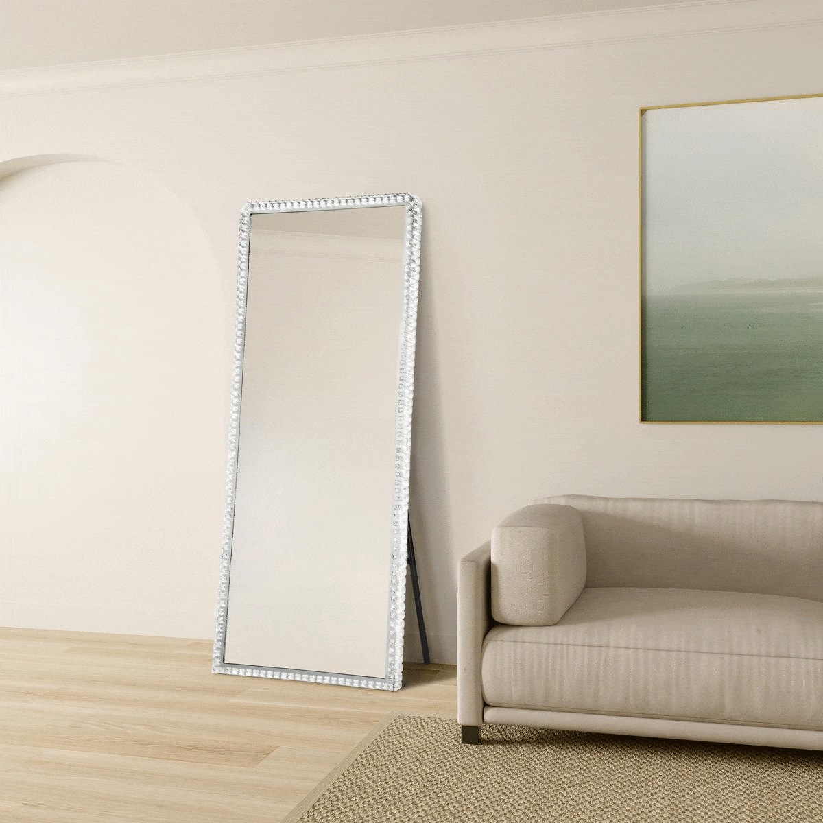 Marilyn Illuminated Leaner Floor Mirror in Chrome