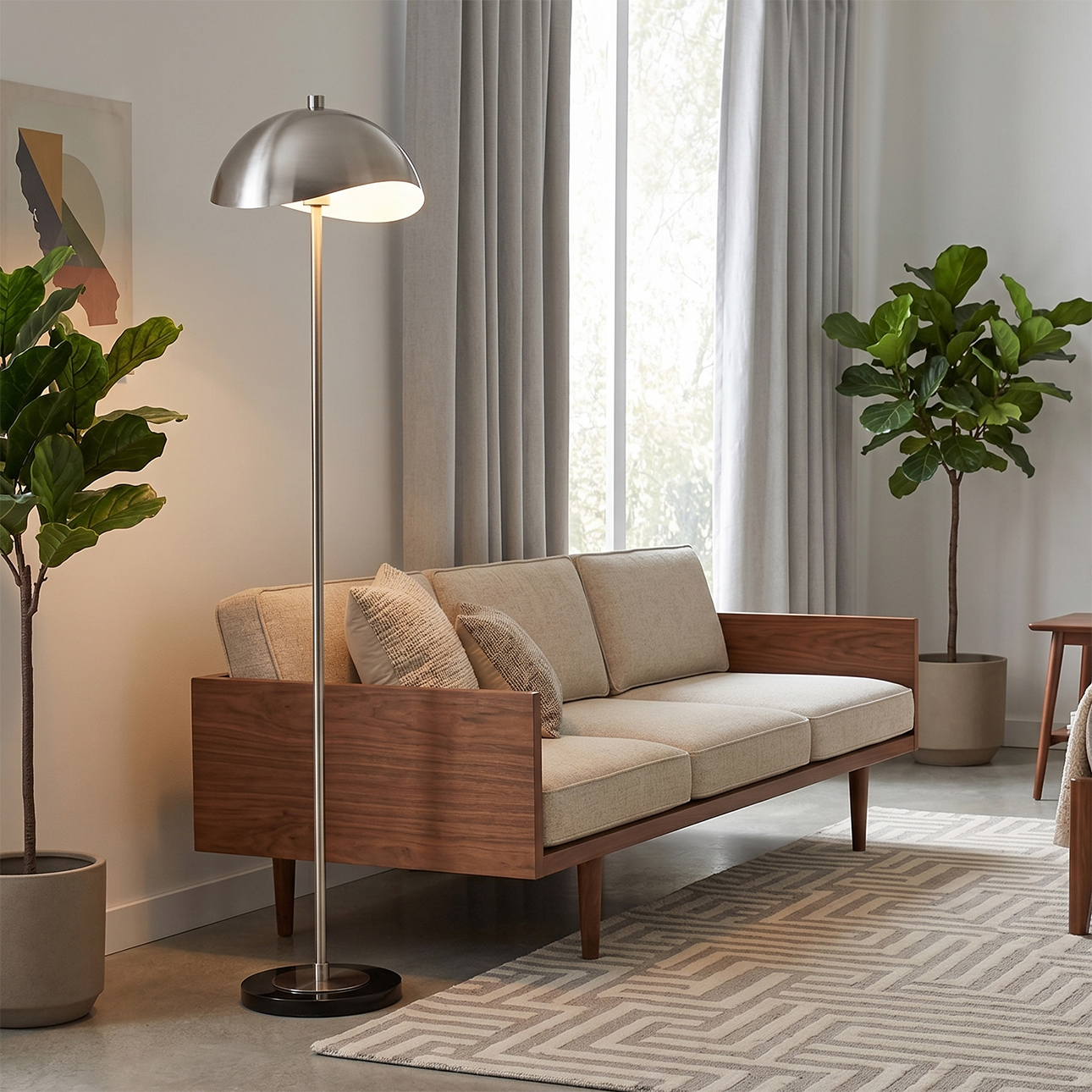 Luna Bella Slimline Floor Lamp – Satin Nickel Steel, Black Marble Base, Matte White Steel Shade, Dimmable, Bulb Included