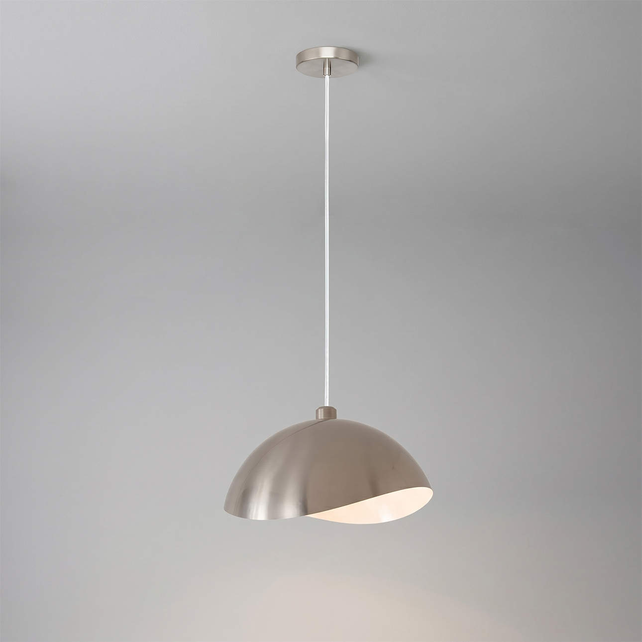 Stretch Pendant, Burlap Shade, Satin Nickel