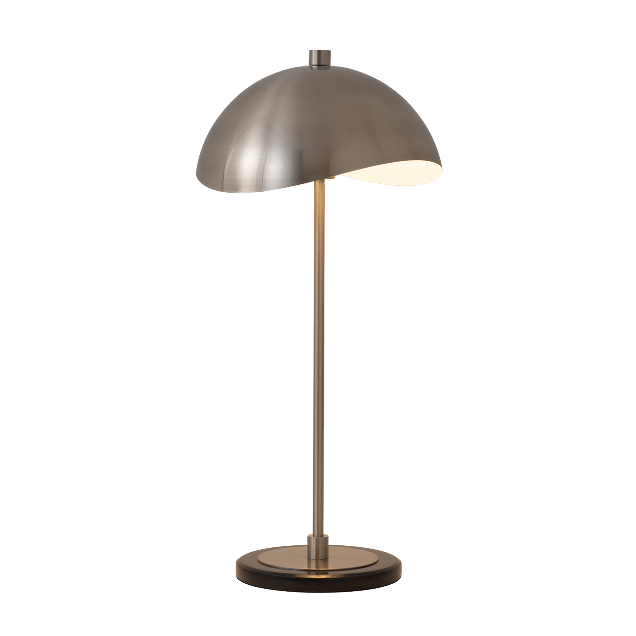 Luna Bella Slimline Table Lamp - Satin Nickel Steel, Black Marble Base, Matte White Steel Shade, Dimmable, Bulb Included