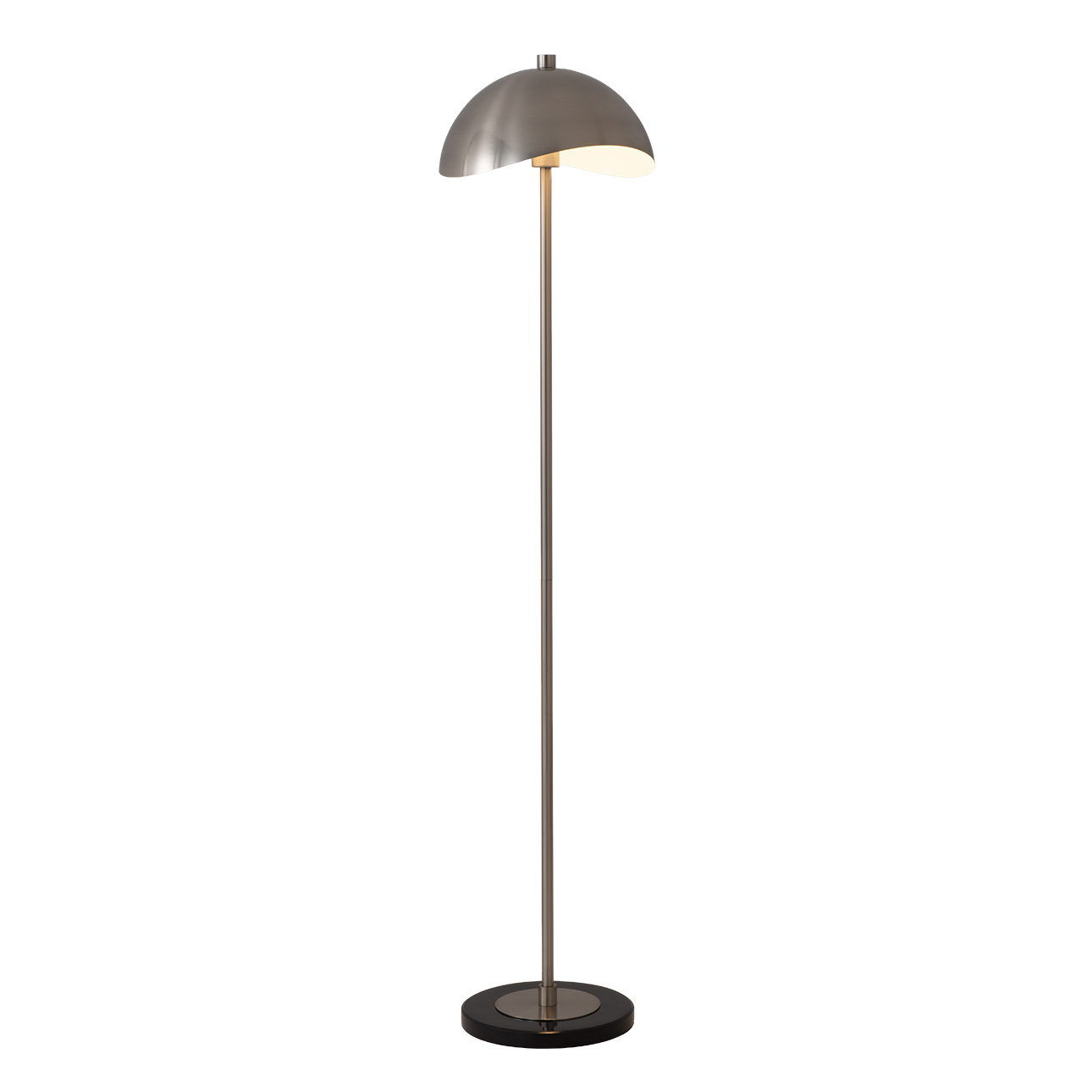 Luna Bella Slimline Floor Lamp - Satin Nickel Steel, Black Marble Base, Matte White Steel Shade, Dimmable, Bulb Included