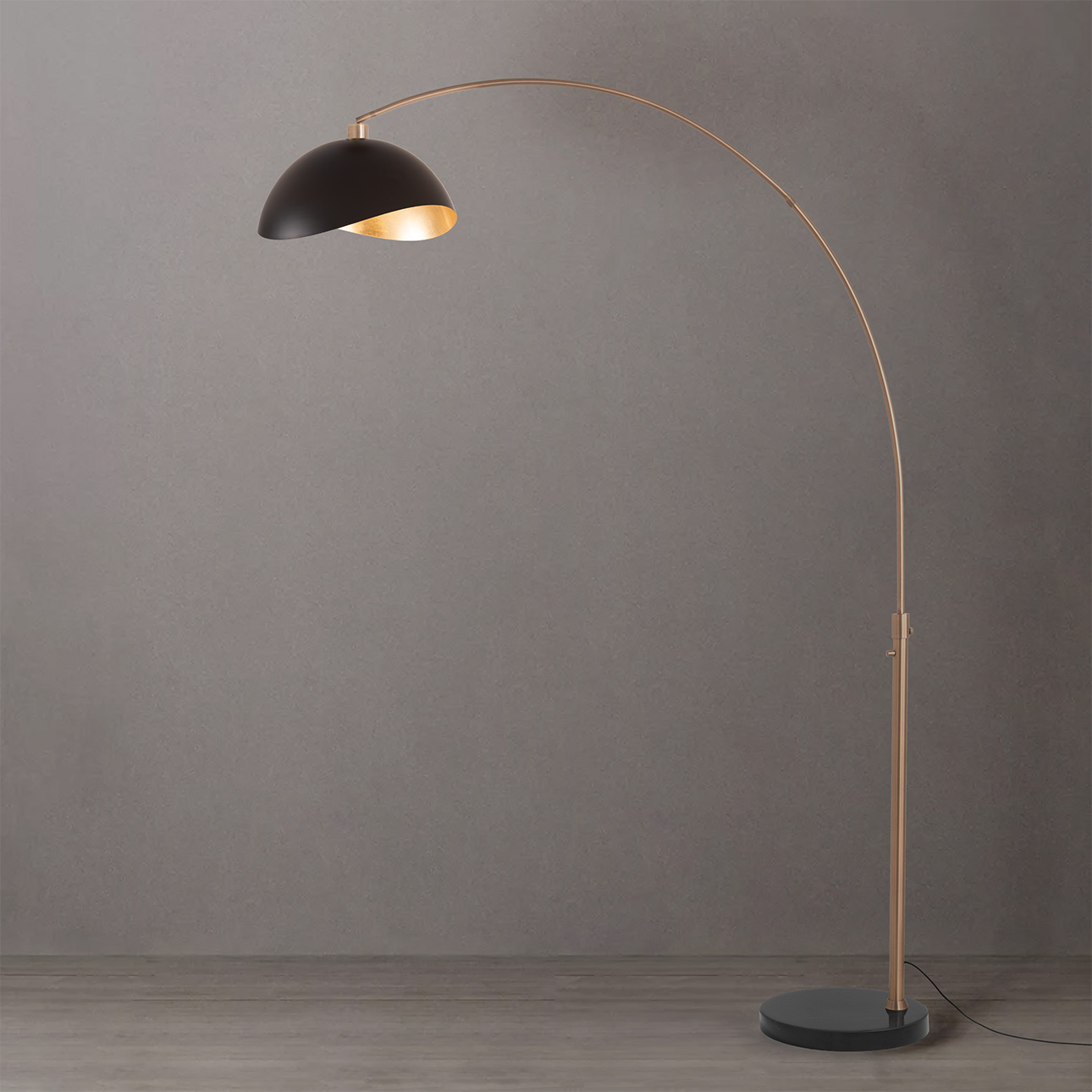 Luna Bella Arc Floor Lamp - Brass, Matte Black & Gold Leaf Shade