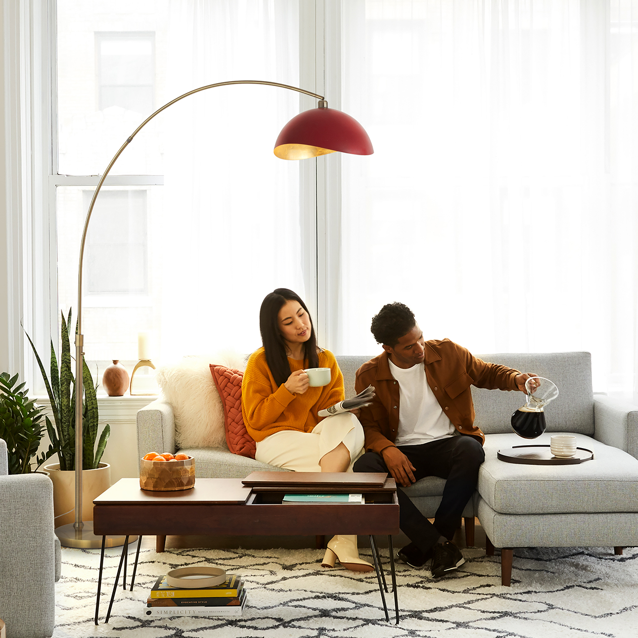 Luna Bella Arc Floor Lamp - Red, Marble Base