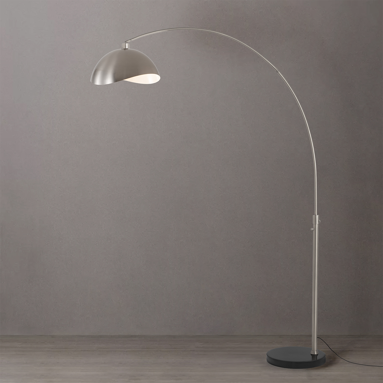 Luna Bella 92″H 1-Light Arc Lamp, Luna Bella Steel Shade, Satin Nickel Black Marble Base, Column Stem Switch