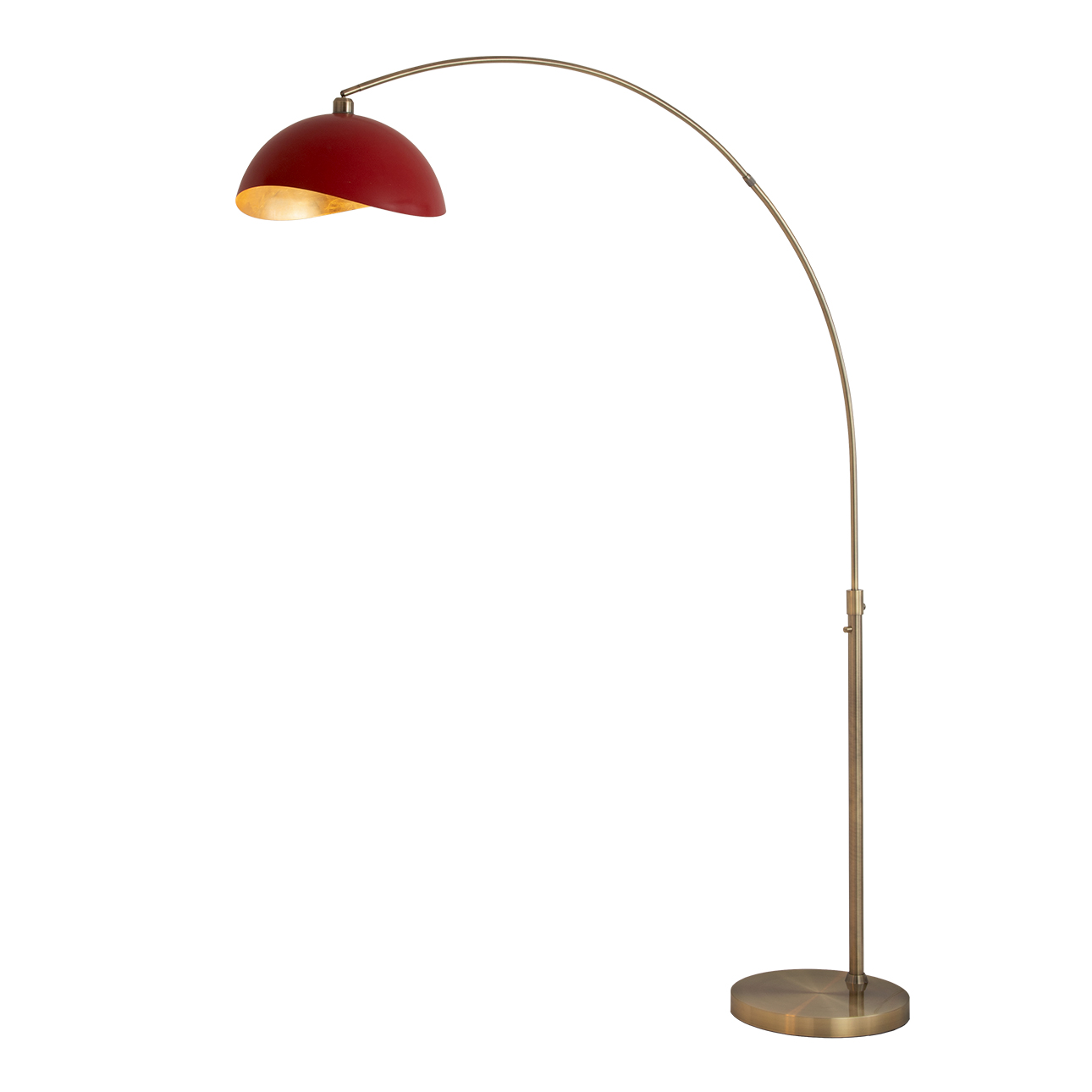 Luna Bella Arc Floor Lamp - Red Finish, Weathered Brass Base, Dimmer Switch