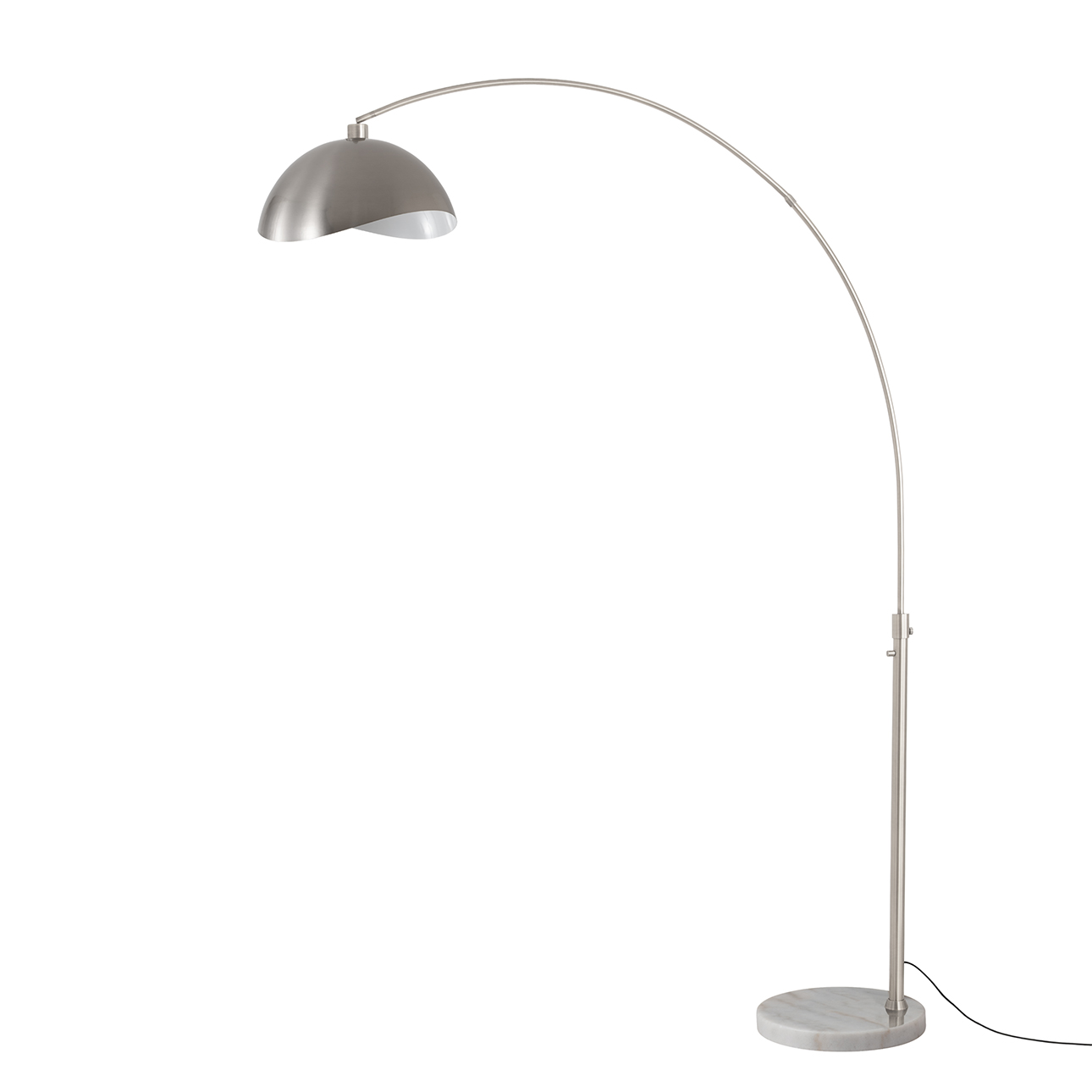 Luna Bella 92"H 1-Light Arc Lamp, Satin Nickel/White Steel Shade, Satin Nickel Steel Body, White Marble Base, Column Stem Switch