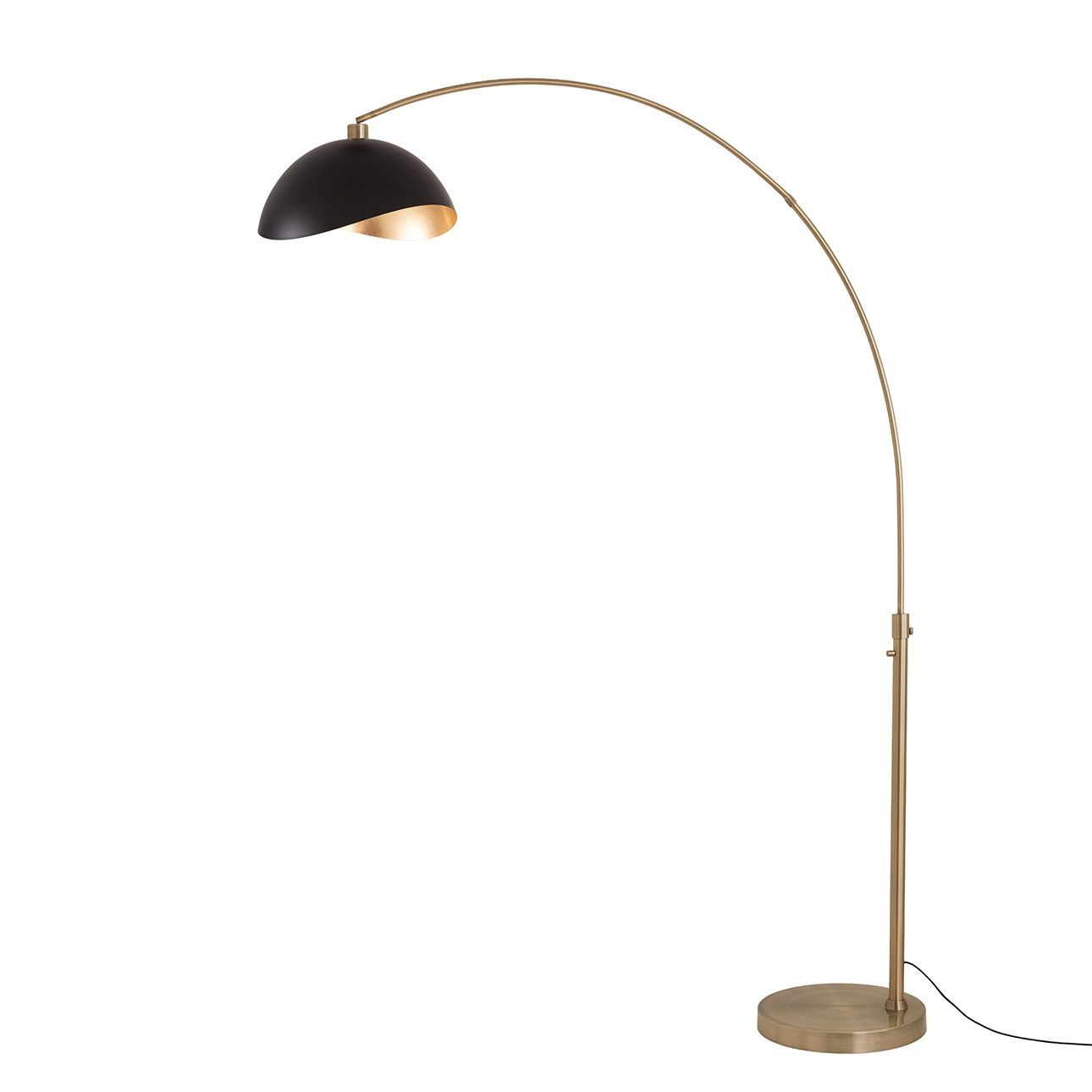 Float Luna Bella 92"H 1-Light Arc Lamp, Matte Black/Gold-Luna Bella Leaf Shade, Weathered Brass Base & Body, Dimmable, for Living Room or Bedroom