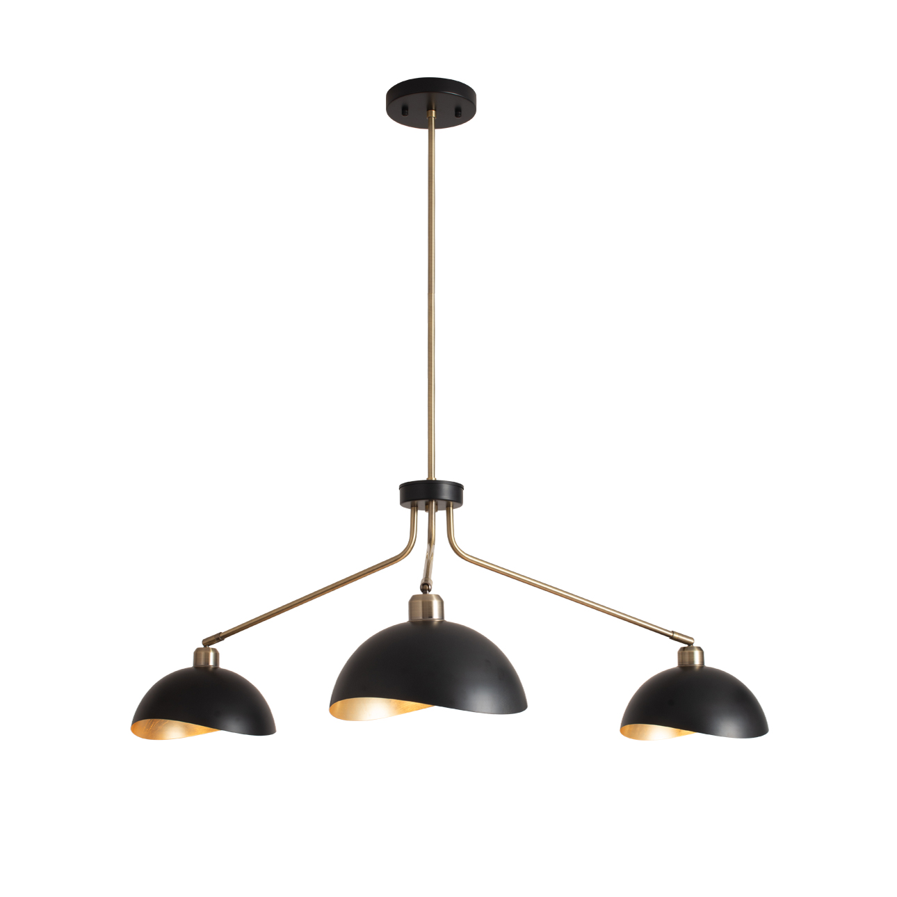 Luna Bella Three Light Chandelier in Weathered Brass and Matte Black