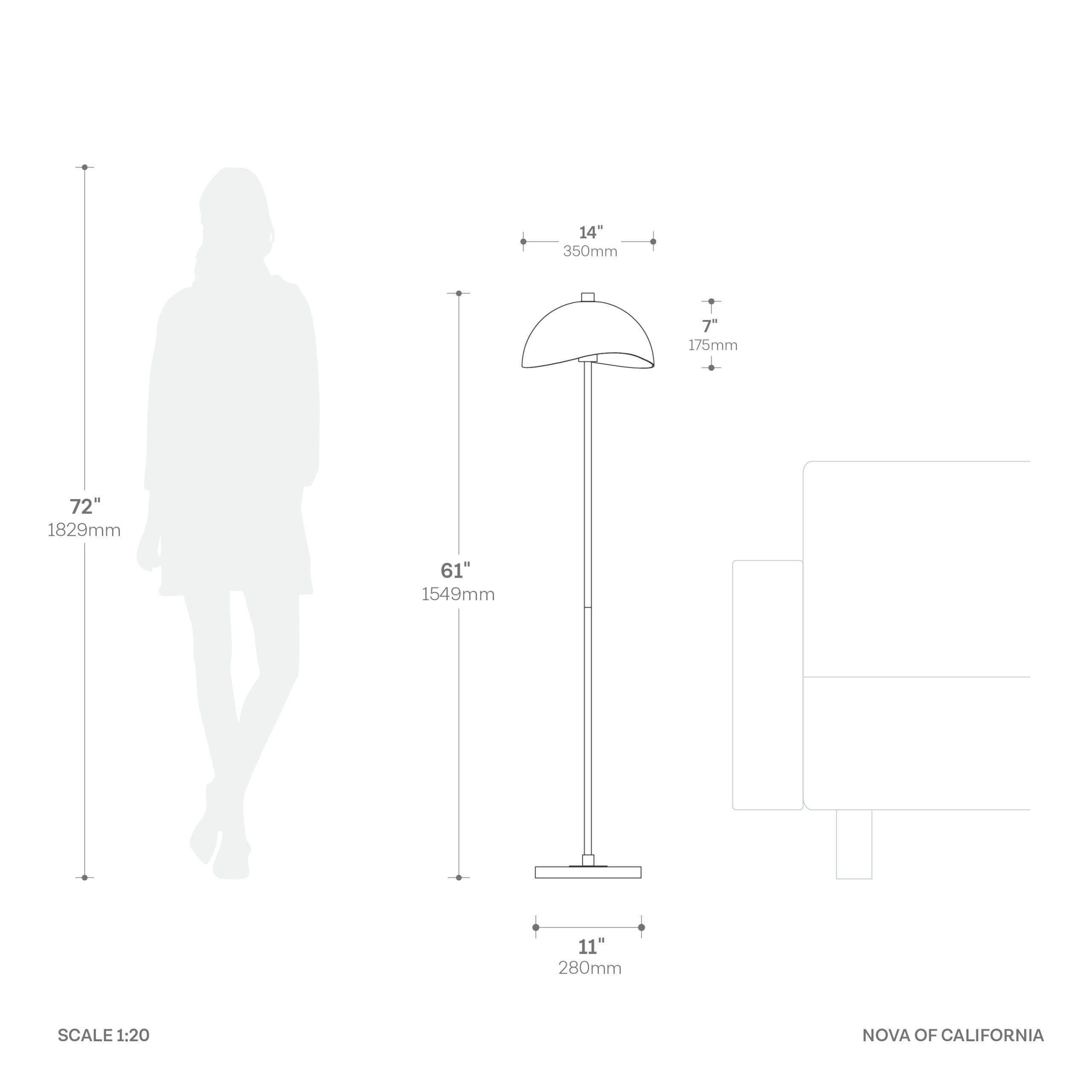 Luna Bella Slimline Floor Lamp – Satin Nickel Steel, Black Marble Base, Matte White Steel Shade, Dimmable, Bulb Included