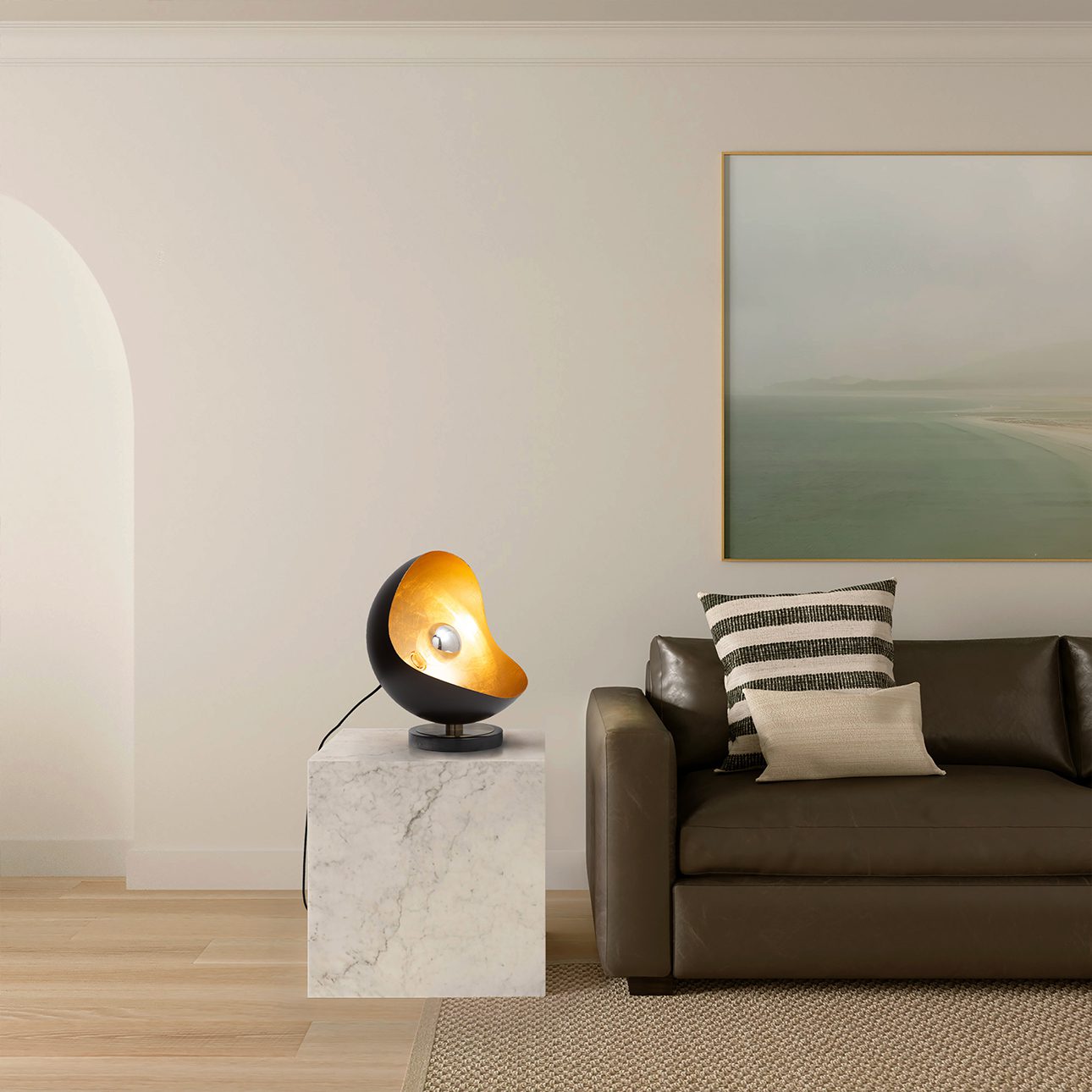 Luna Bella Accent Table Lamp in Matte Black and Gold Leaf