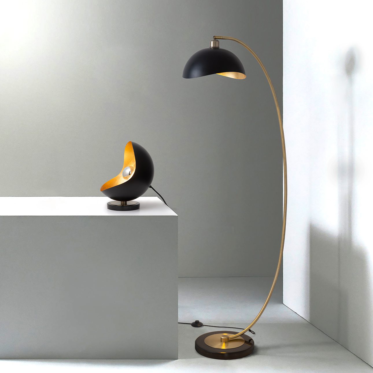 Luna Bella Accent Table Lamp in Matte Black and Gold Leaf