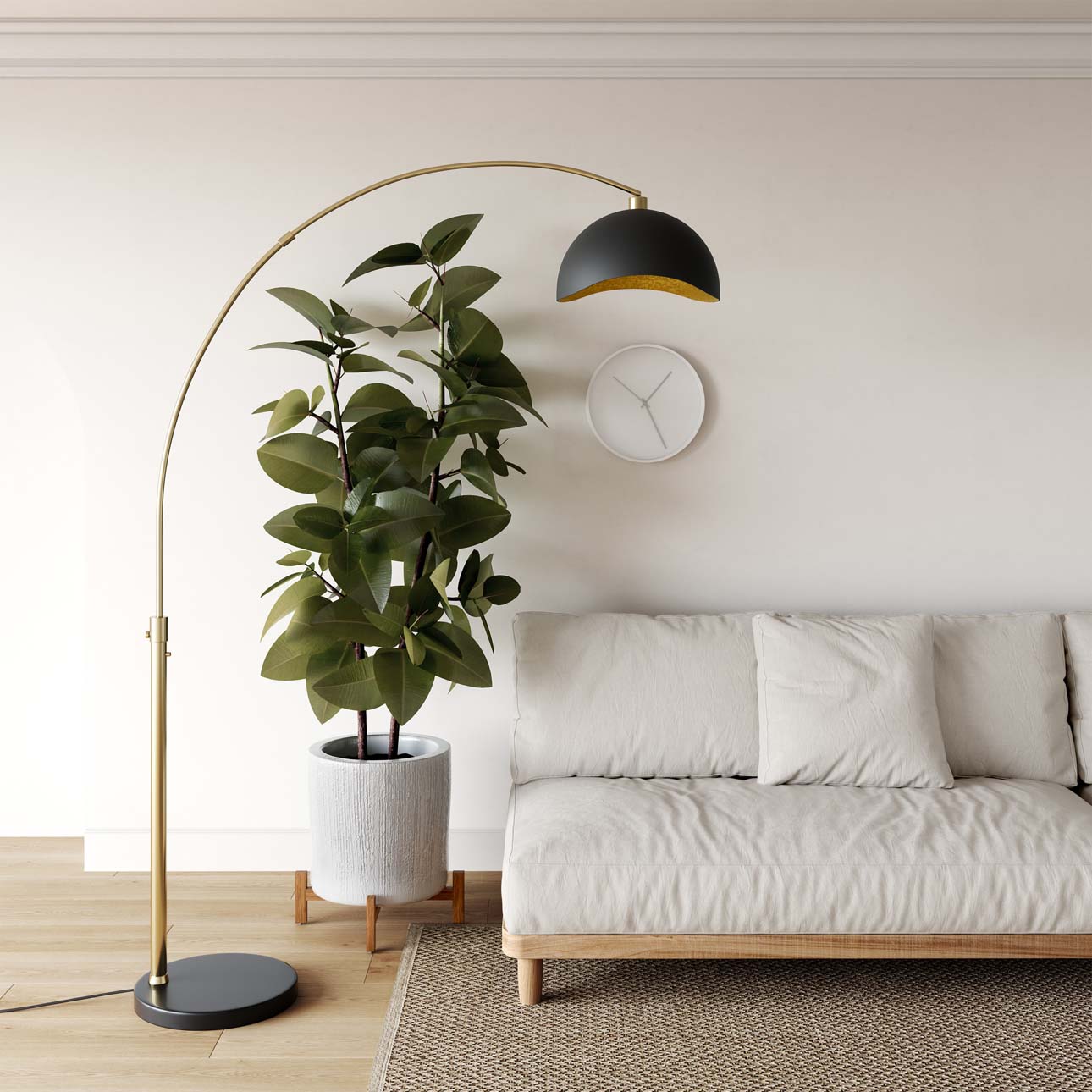 Luna Bella Arc Floor Lamp - Brass, Matte Black & Gold Leaf Shade
