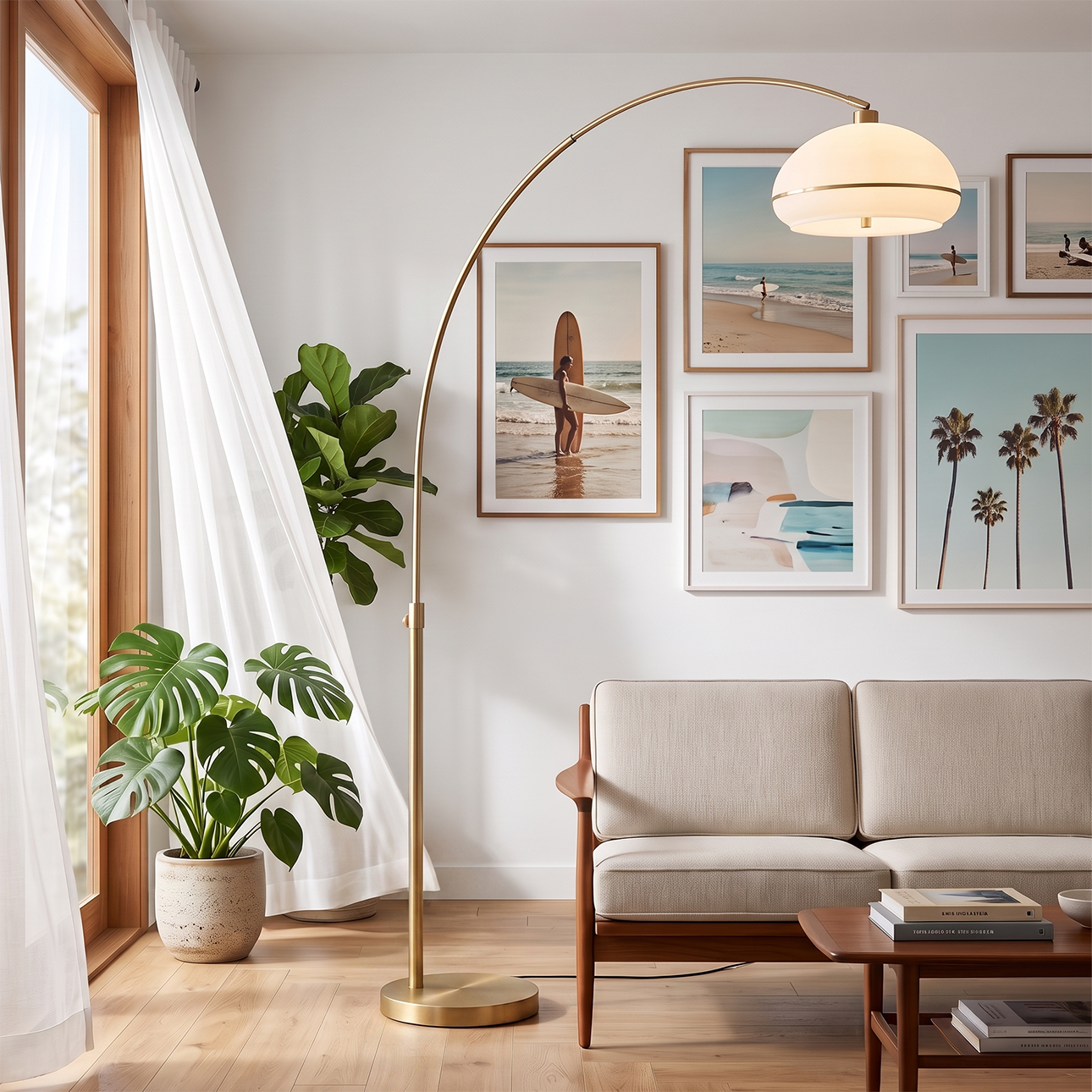 Simple Morelli 85″H 1-Light Arc Lamp, Oval White Lucite Shade, Weathered Brass Steel Body & Base, Column Stem Switch, Dimmable, Bulb Included