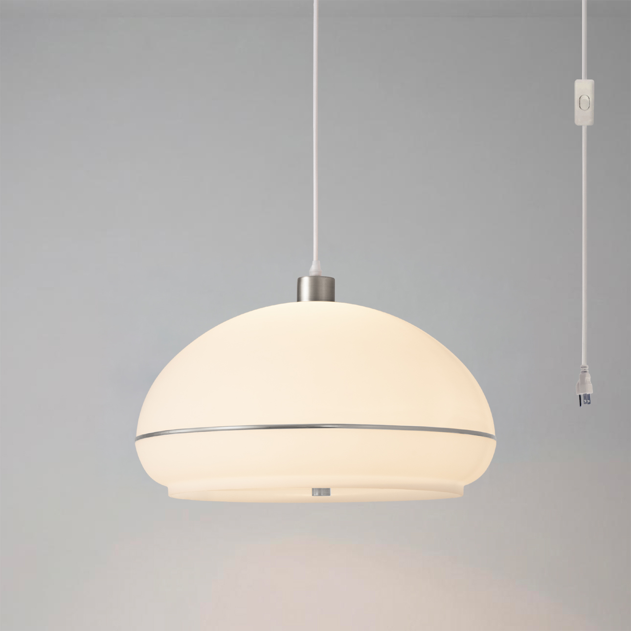 Morelli Swag Lamp, Lucite Shade, Satin Nickel Satin Nickel Steel Base, Inline Dimmer