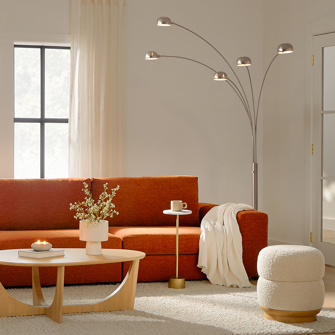 Original 1963 Mushroom 5 Light Arc Floor Lamp - Satin Nickel