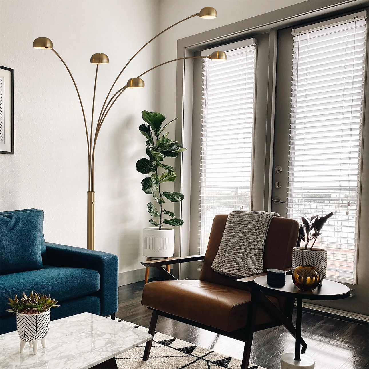 Original 1963 Mushroom 5 Light Arc Floor Lamp - Weathered Brass