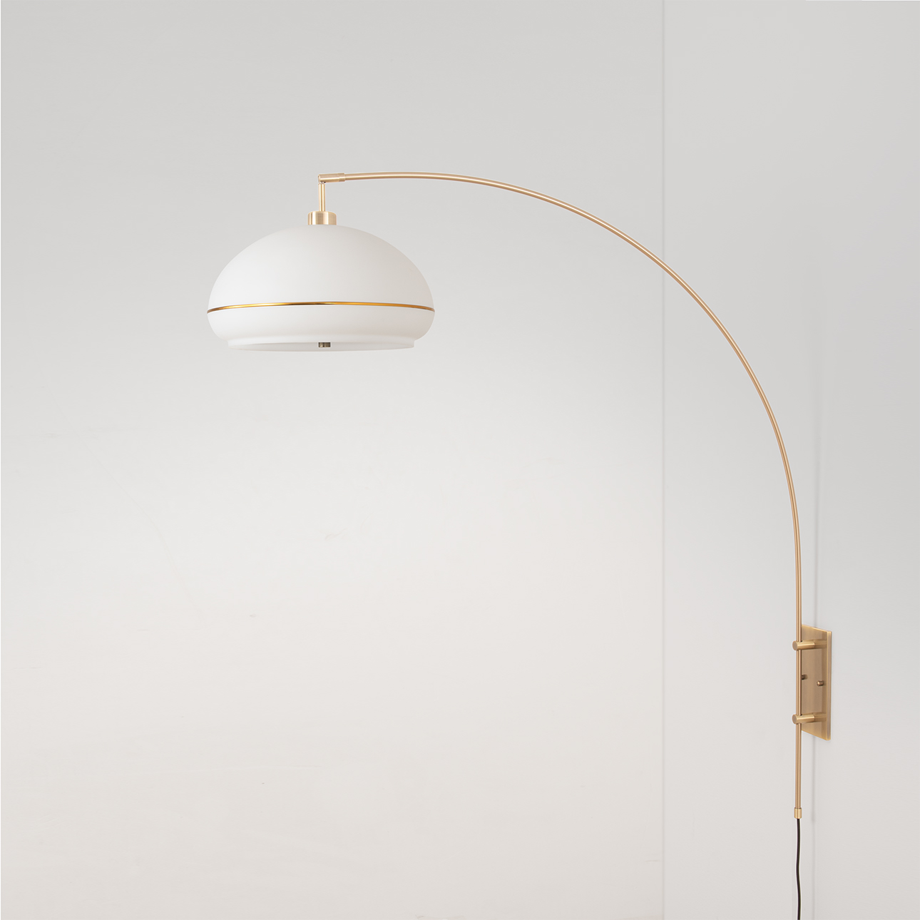 Morelli Wall Mounted Arc Lamp, Lucite Shade, Weathered Brass Brass Steel Base, Floor Foot Slide Dimmer