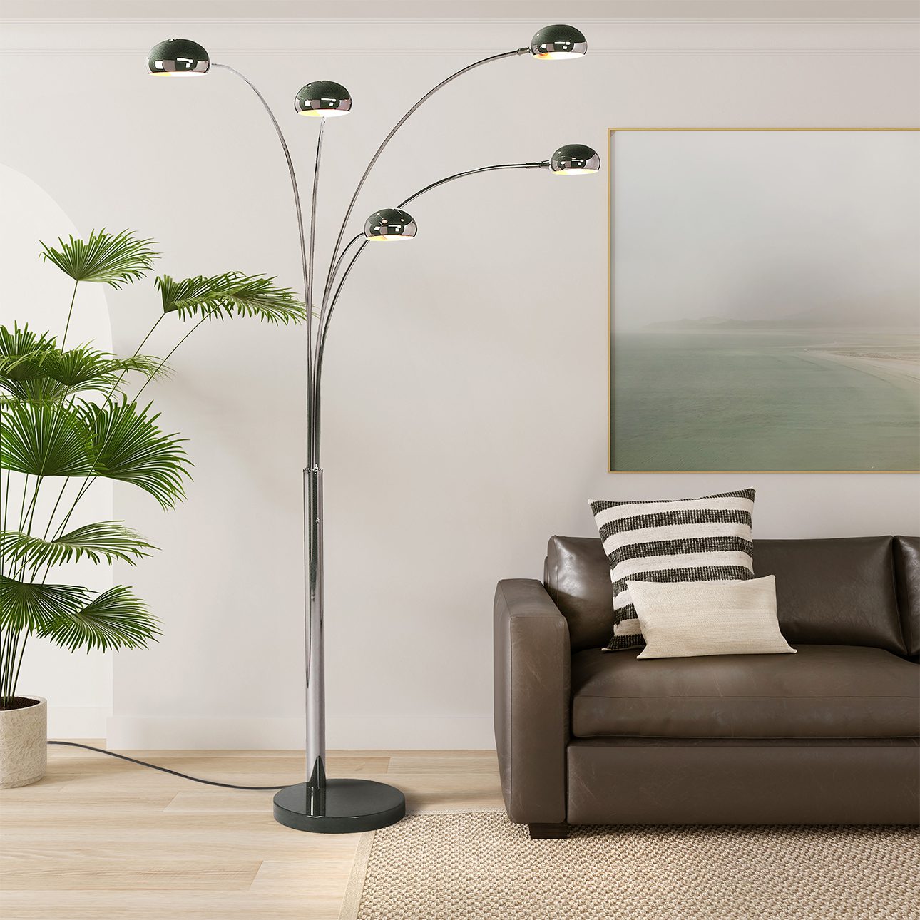 Original 1963 Mushroom 5 Light Arc Floor Lamp - Black Nickel