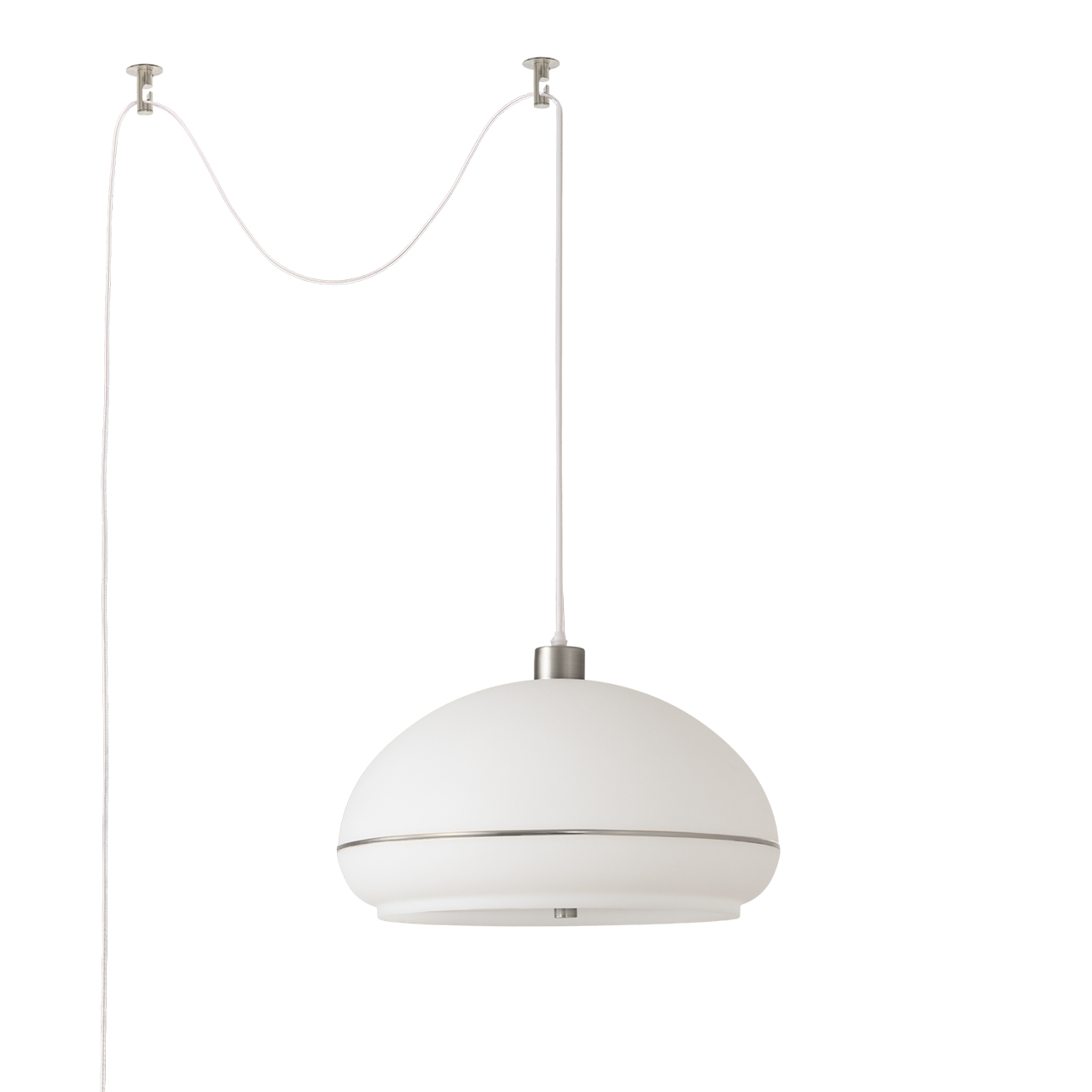 Morelli Swag Lamp, Satin Nickel Lucite Shade, Satin Nickel Steel Body, Satin Nickel Steel Base, Inline Dimmer