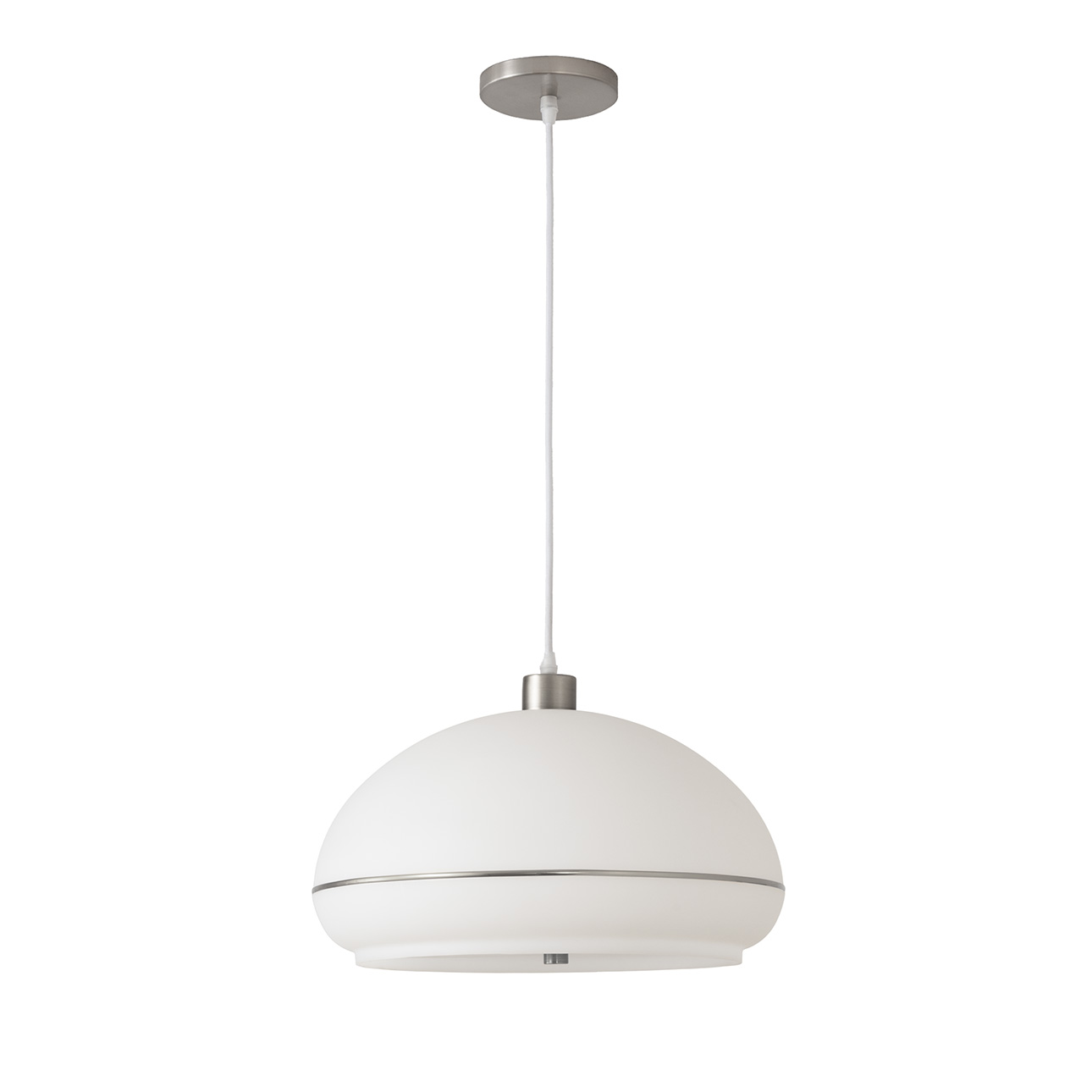 Morelli Pendant, Satin Nickel Lucite Shade, Satin Nickel Steel Body, Satin Nickel Steel Base
