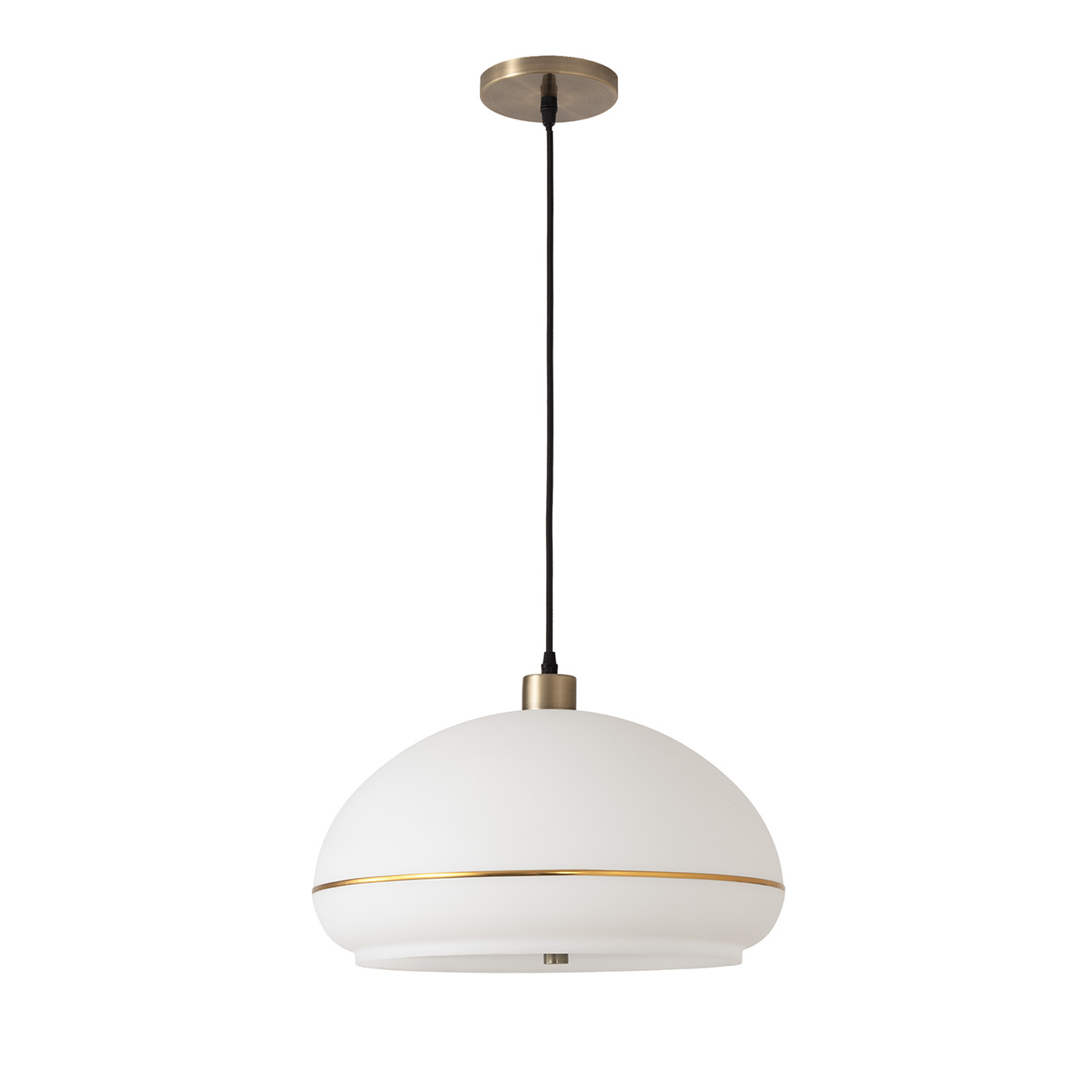 Morelli Pendant, White Lucite Shade, Weathered Brass Steel Body, Weathered Brass Steel Base