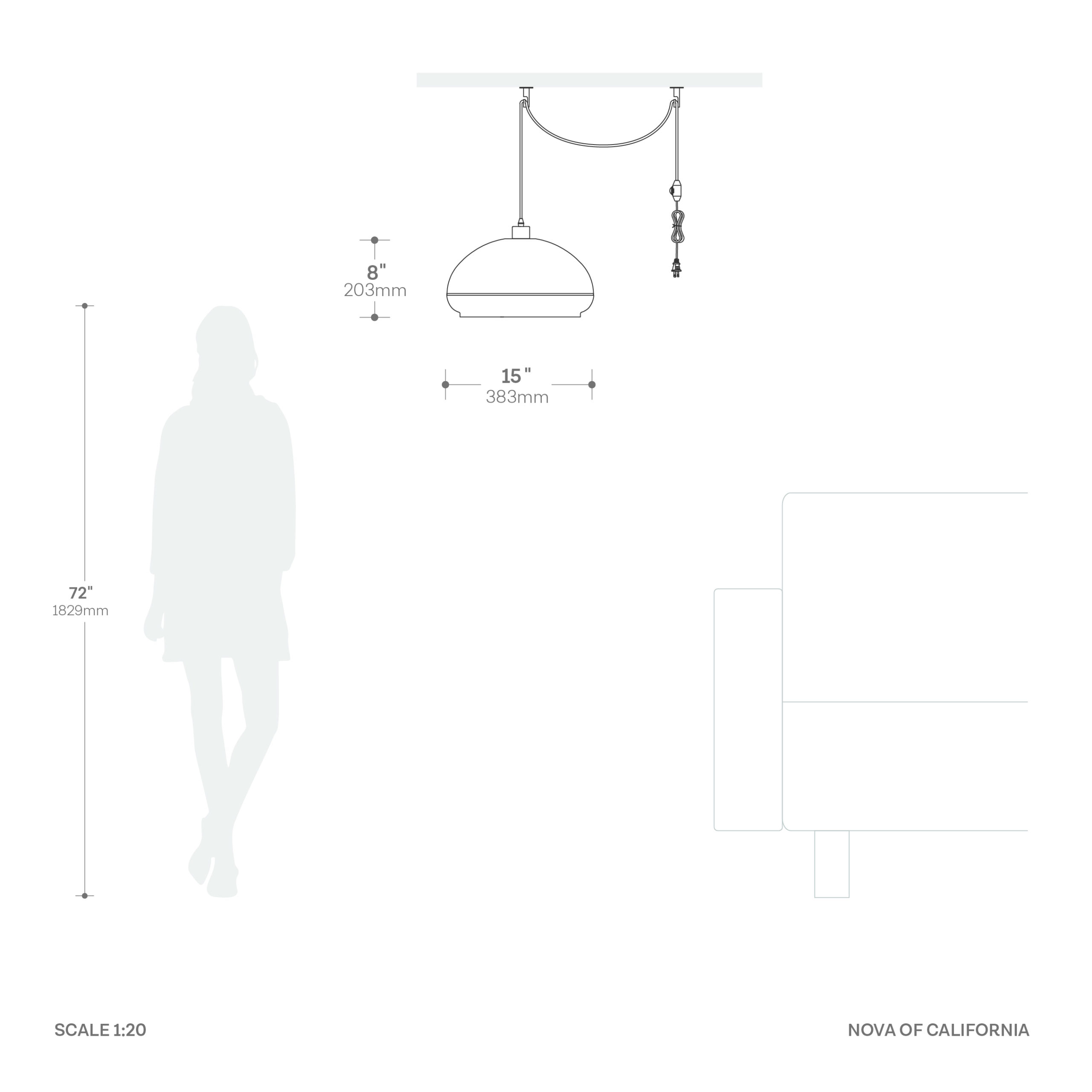 Morelli Swag Lamp, Lucite Shade, Satin Nickel Satin Nickel Steel Base, Inline Dimmer