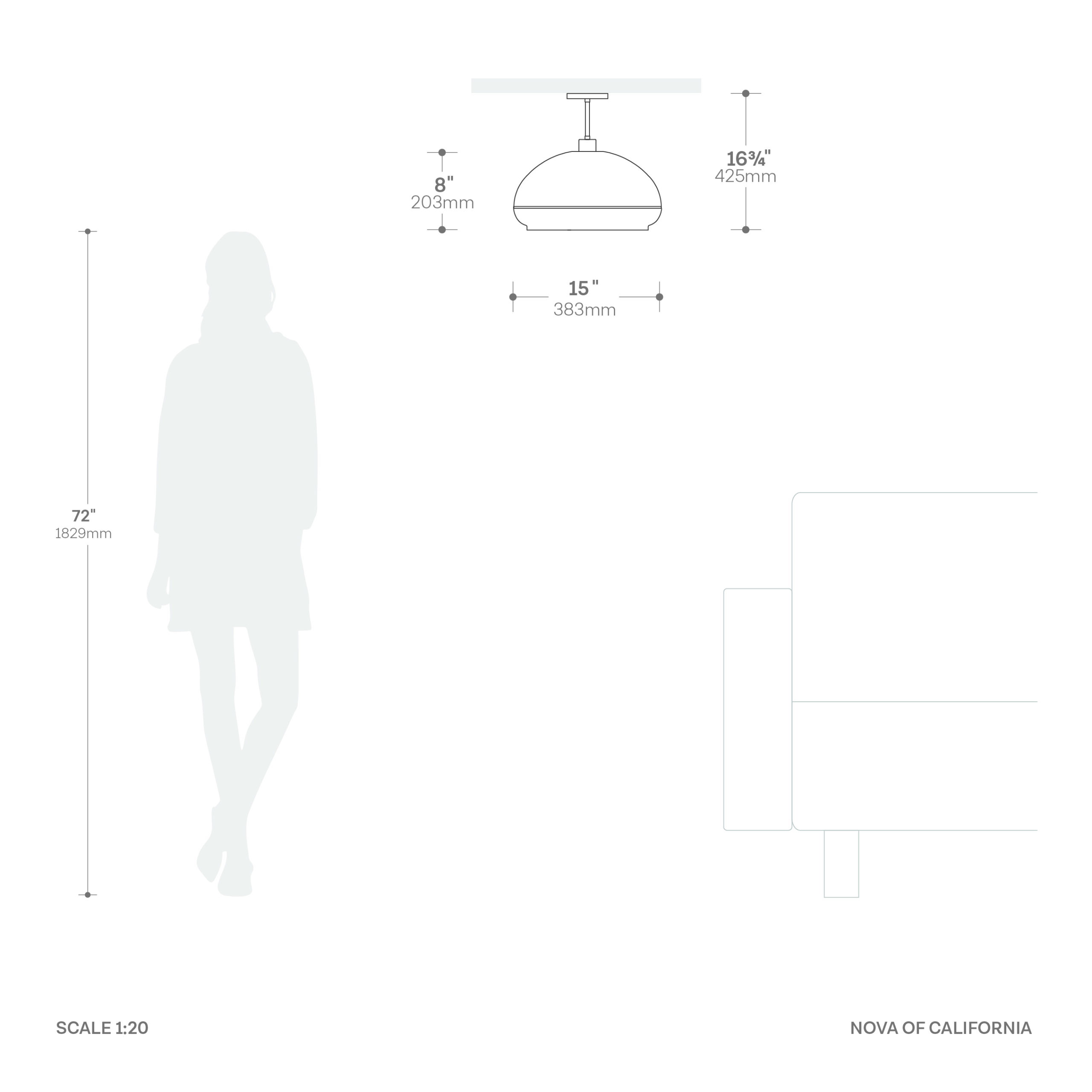 Morelli Semi Flush Mount, Black Nickel Lucite Shade, Satin Nickel Steel Body, Steel Steel Base, Not Included ELV Dimmer