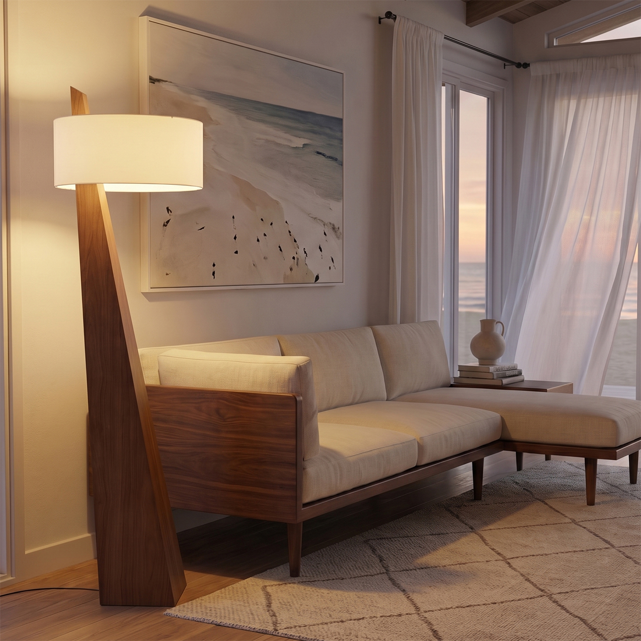 Obelisk Premium Quality 63″ Floor Lamp, White Cotton-Linen, Energy-Efficient LED Compatible