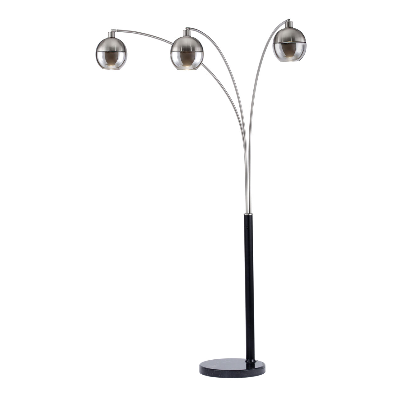 Orson Three Light Arc Floor Lamp with Smoky Mirrored Globes