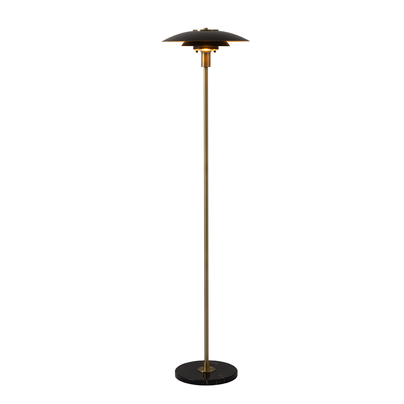 Rancho Mirage Floor Lamp - Matte Black & Gold-Leaf Shade, Weathered Brass, Black Marble Base, Dimmer