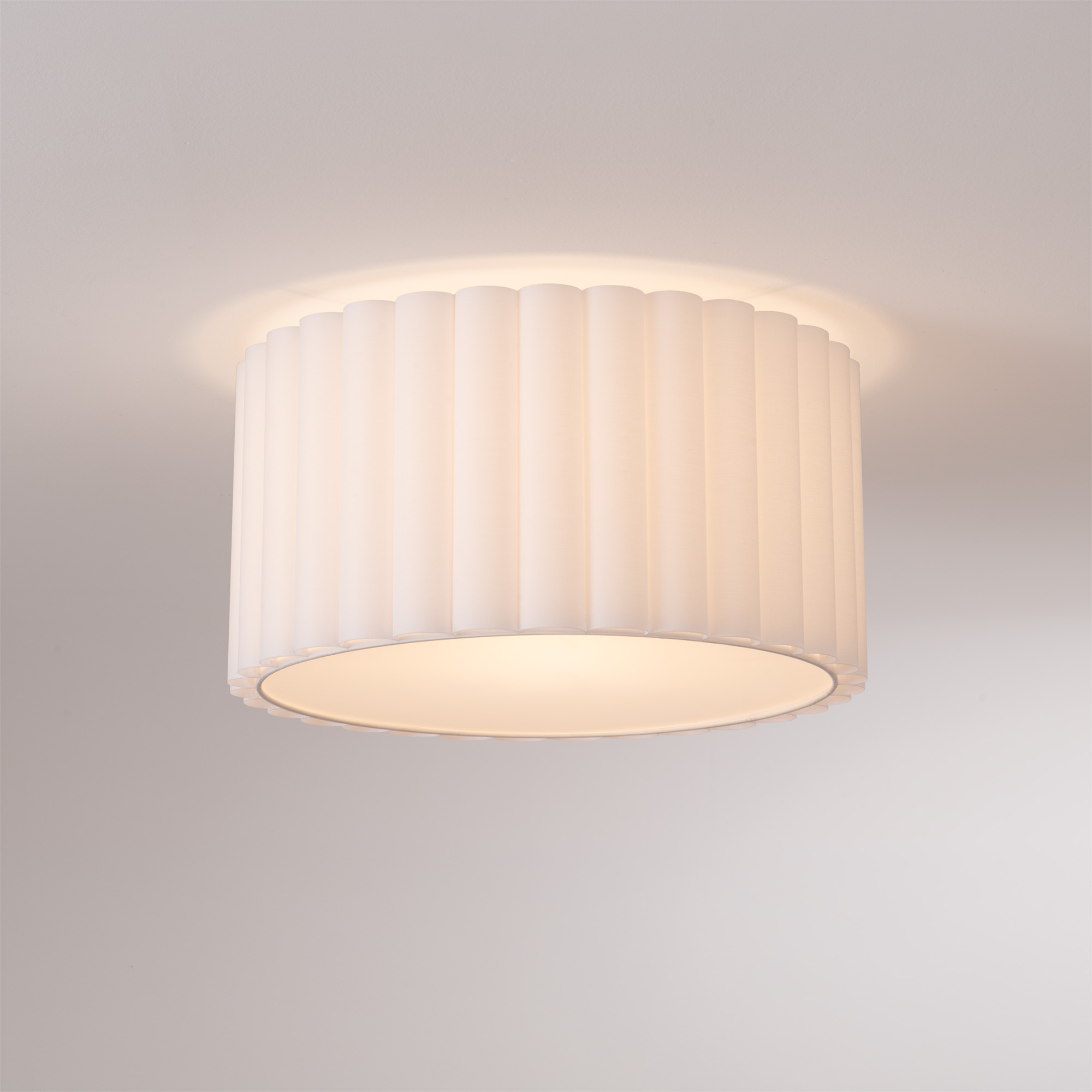 Scallop Flush Mount, Drum White Linen Scallop Shade, Weathered Brass, Not Included ELV Dimmer