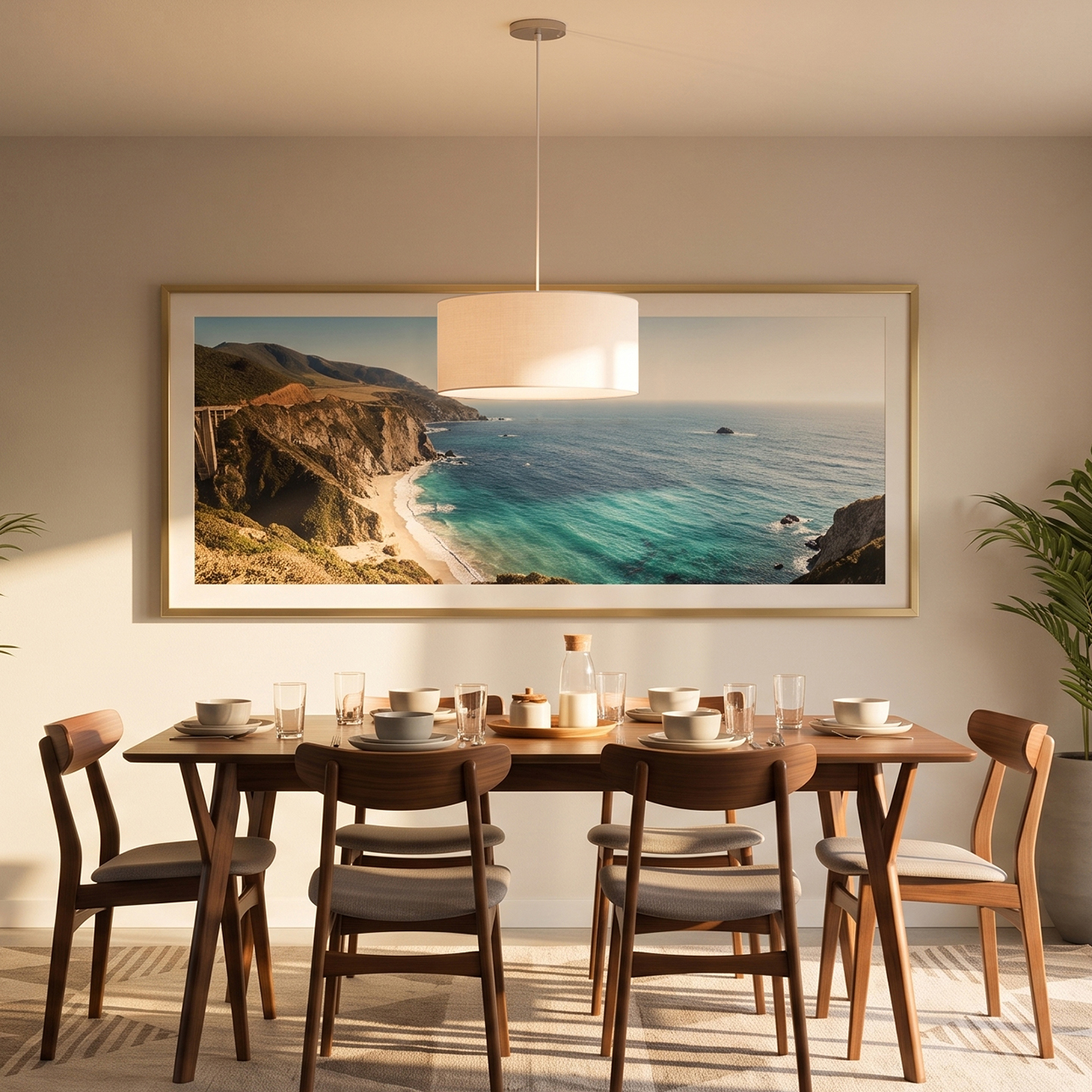 Stretch Pendant – Satin Nickel Steel, Steel Base, White Linen Drum Shade, Dimmable