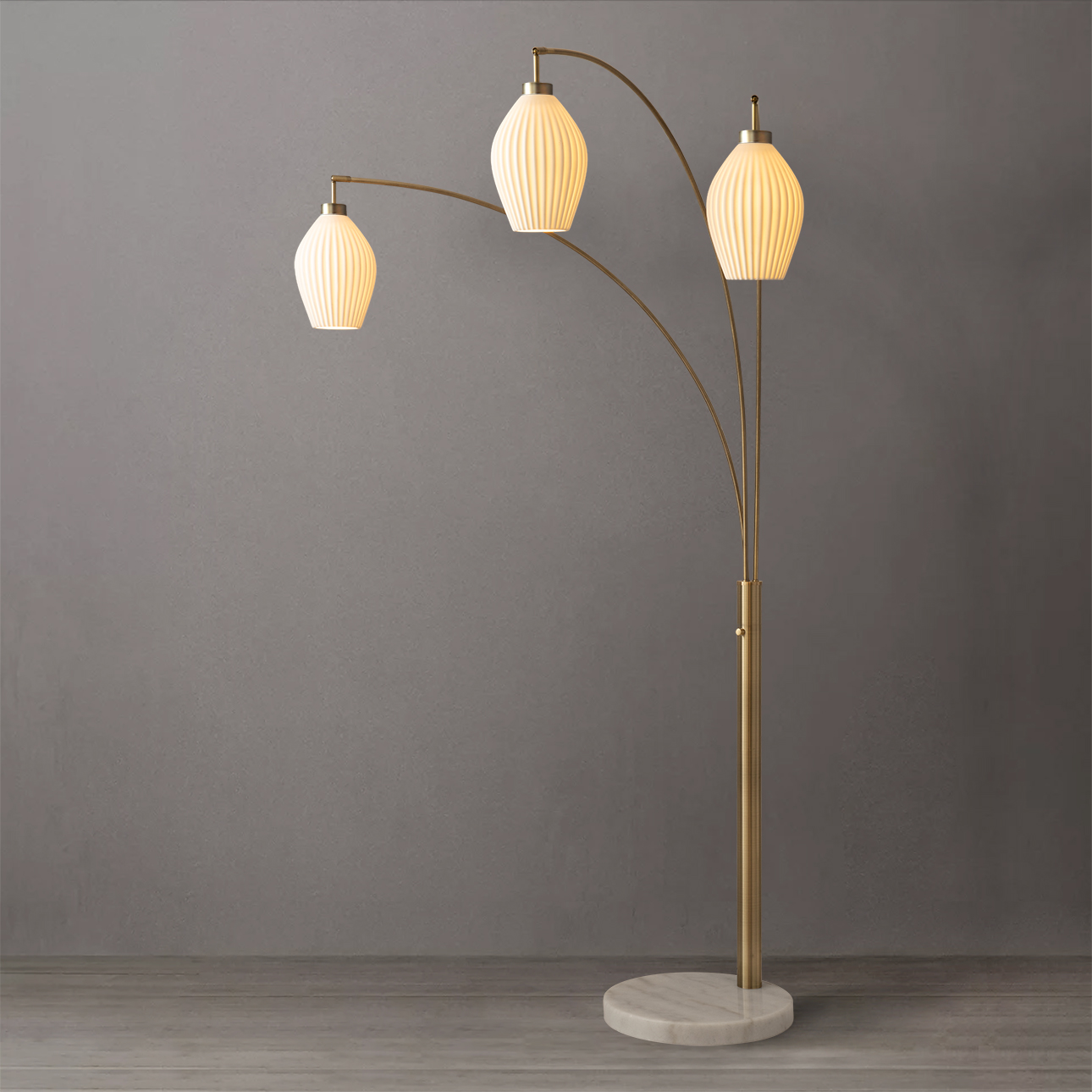 Santa Clara 3 Light Arc Floor Lamp – Weathered Brass