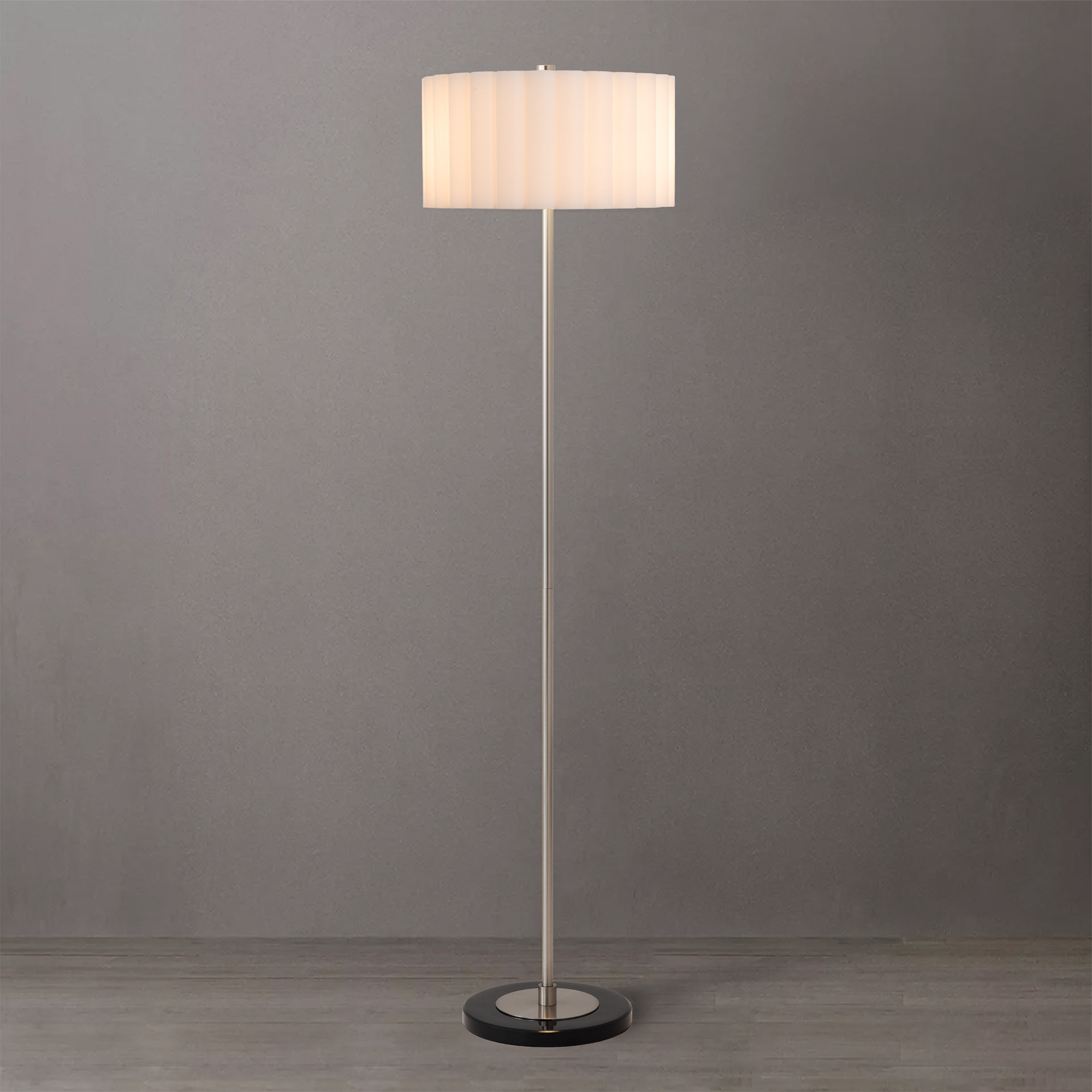 Scallop Slimline Floor Lamp, Scallop Shade, Satin Nickel Base