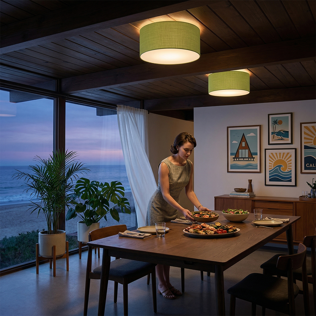 Stretch Flush Mount, Linen Shade, Weathered Brass – Avocado