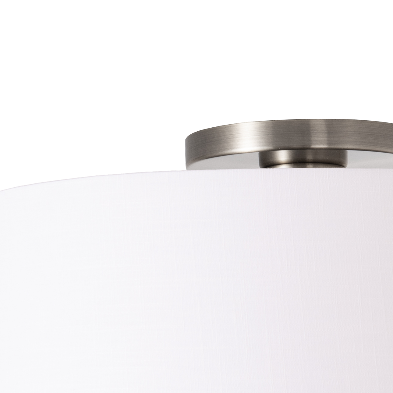 Stretch Flush Mount, 22″ Linen Drum Shade, Satin Nickel, Dimmable