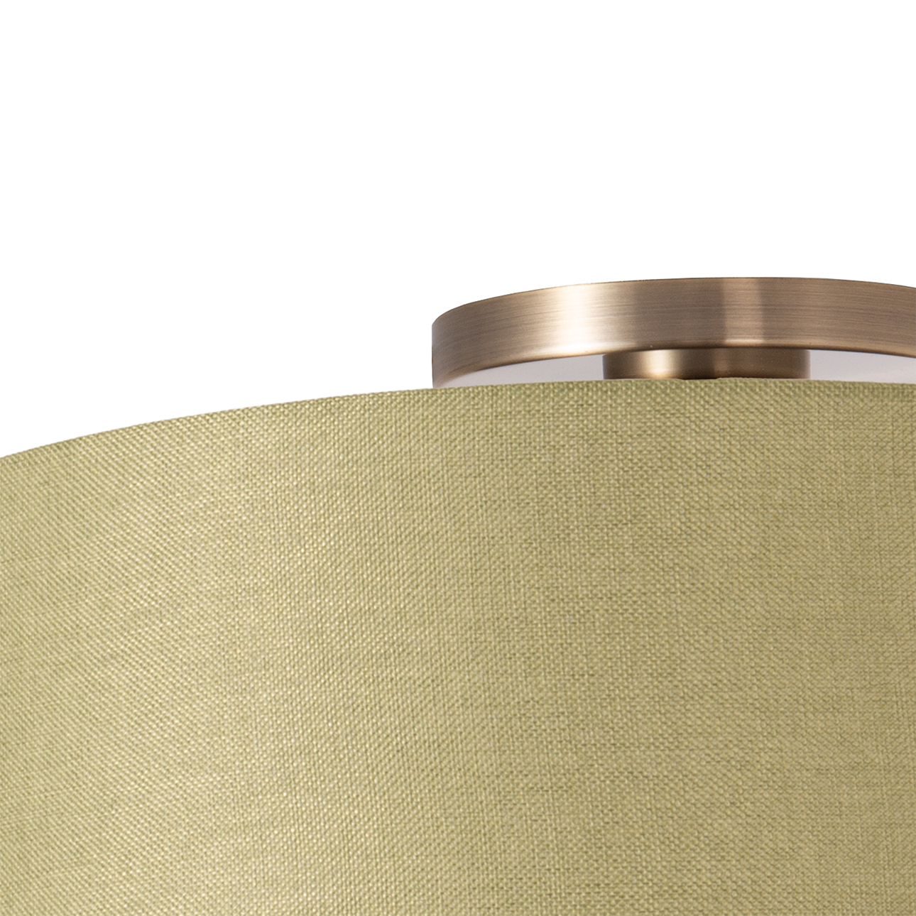 Stretch Flush Mount, Linen Shade, Weathered Brass – Avocado