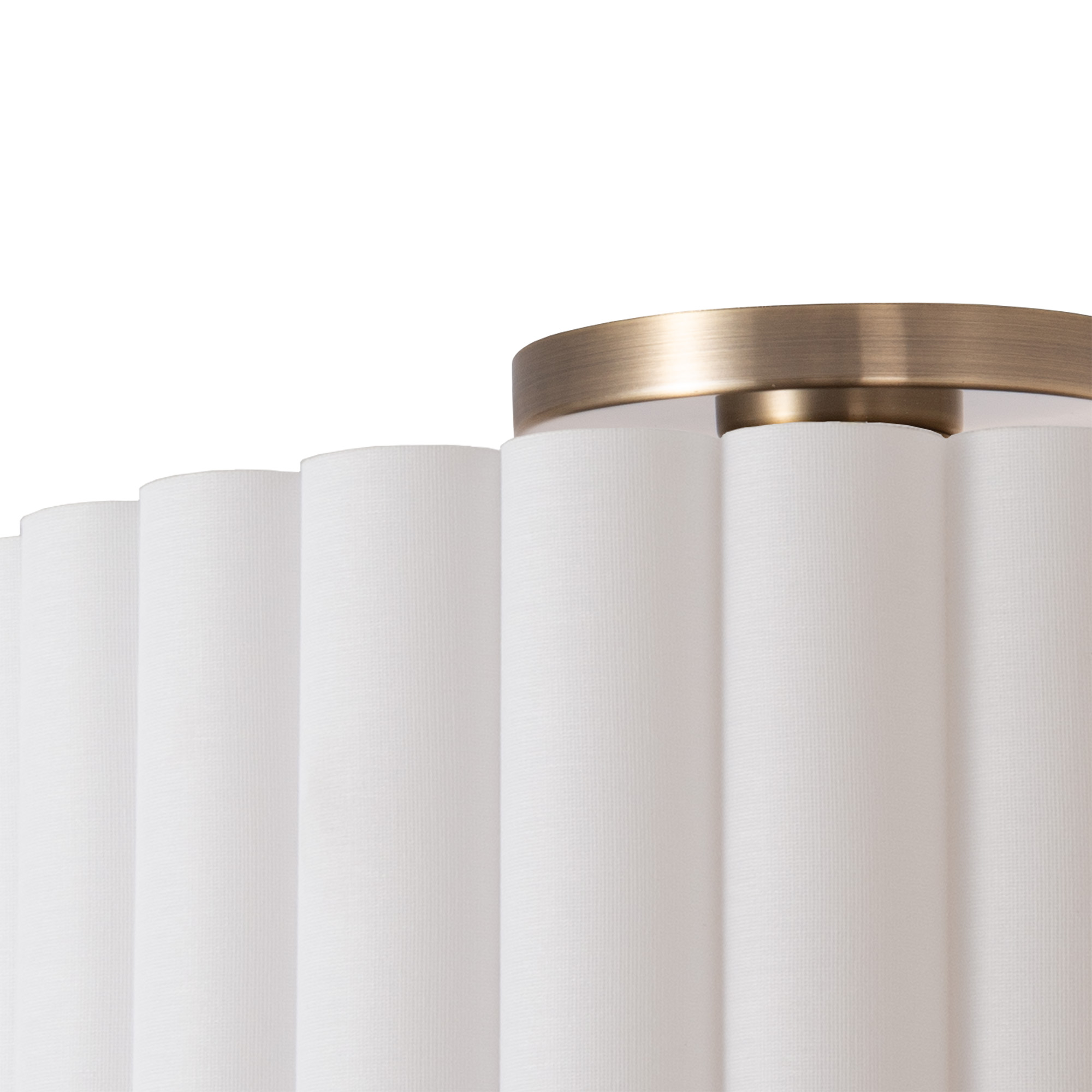 Scallop Flush Mount, Drum White Linen Scallop Shade, Weathered Brass, Not Included ELV Dimmer