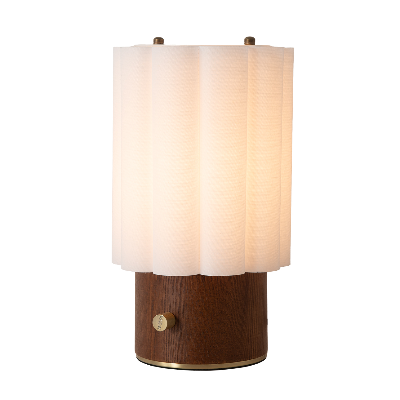 Scalloped Accent Table Lamp - Walnut, Weathered Brass, White Linen, Diffuser, Dimmer