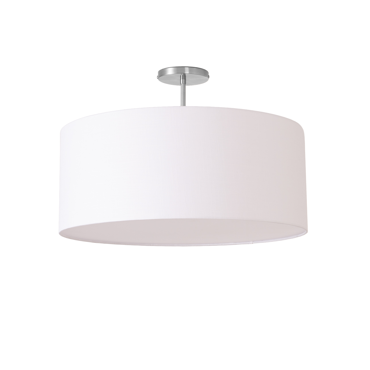 Stretch Semi Flush Mount, 22″ Linen Drum Shade, Satin Nickel, Dimmable
