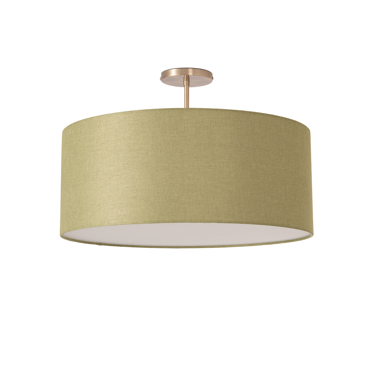 Stretch Semi Flush Mount, Linen Drum Shade, Weathered Brass