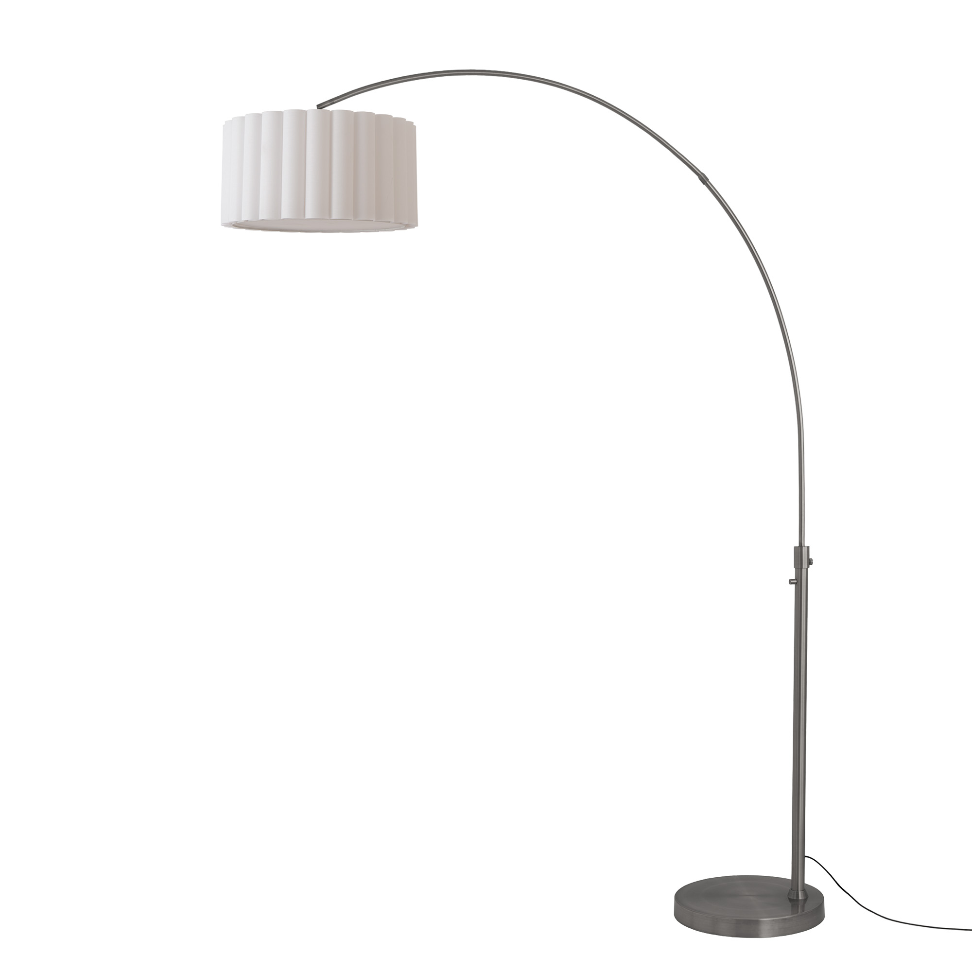 Float Scallop 92"H 1-Light Arc Lamp, Scallop White Linen Shade, Black Nickel Steel Body, Black Nickel Steel Base, Column Stem Switch